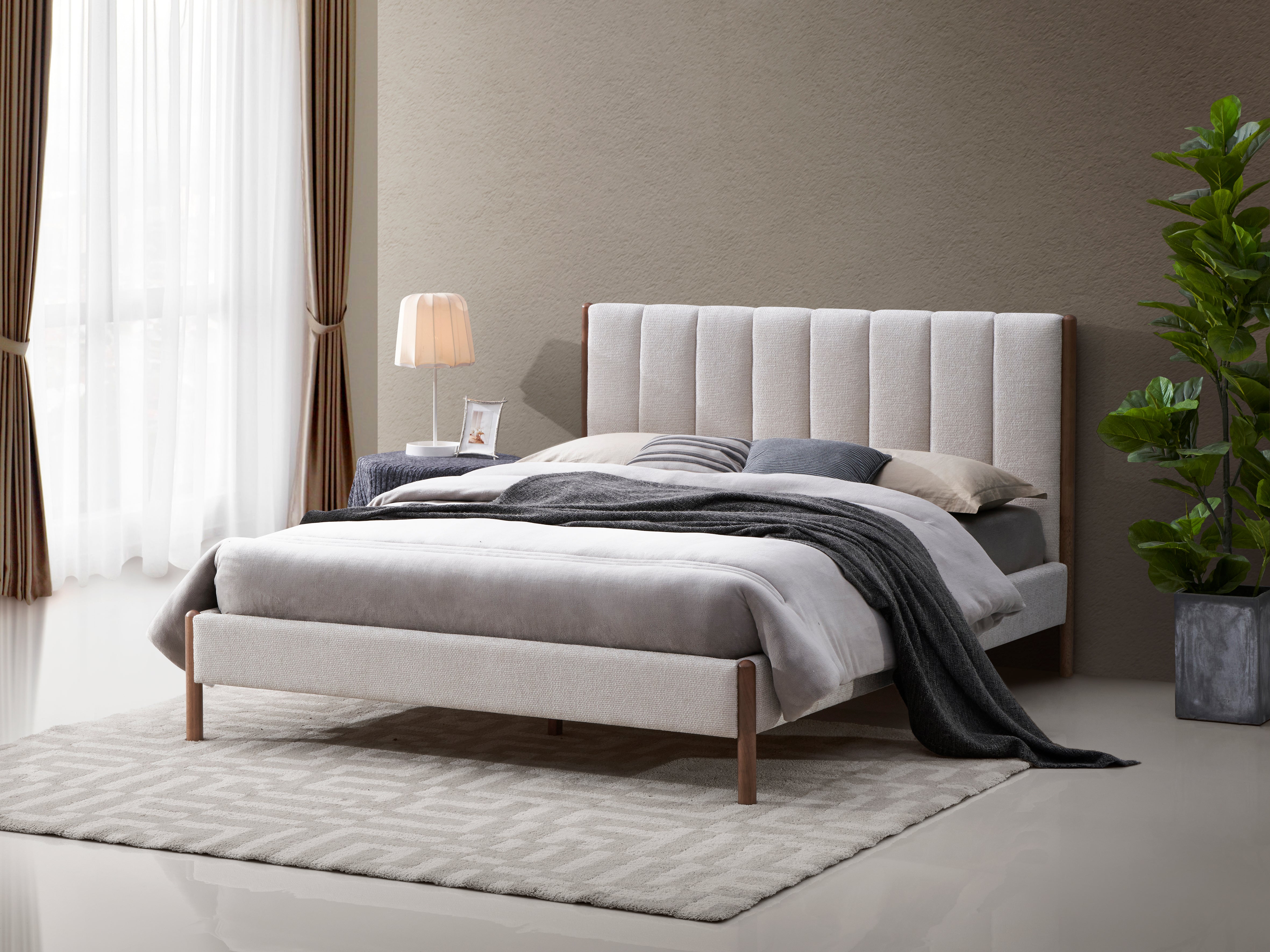 Exton Upholstered Platform Queen Bed, Cream