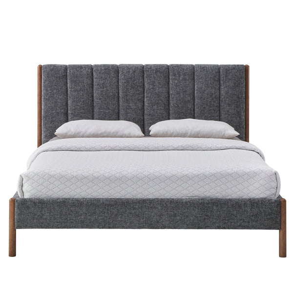 Exton Upholstered Platform Queen Bed, Dark Gray