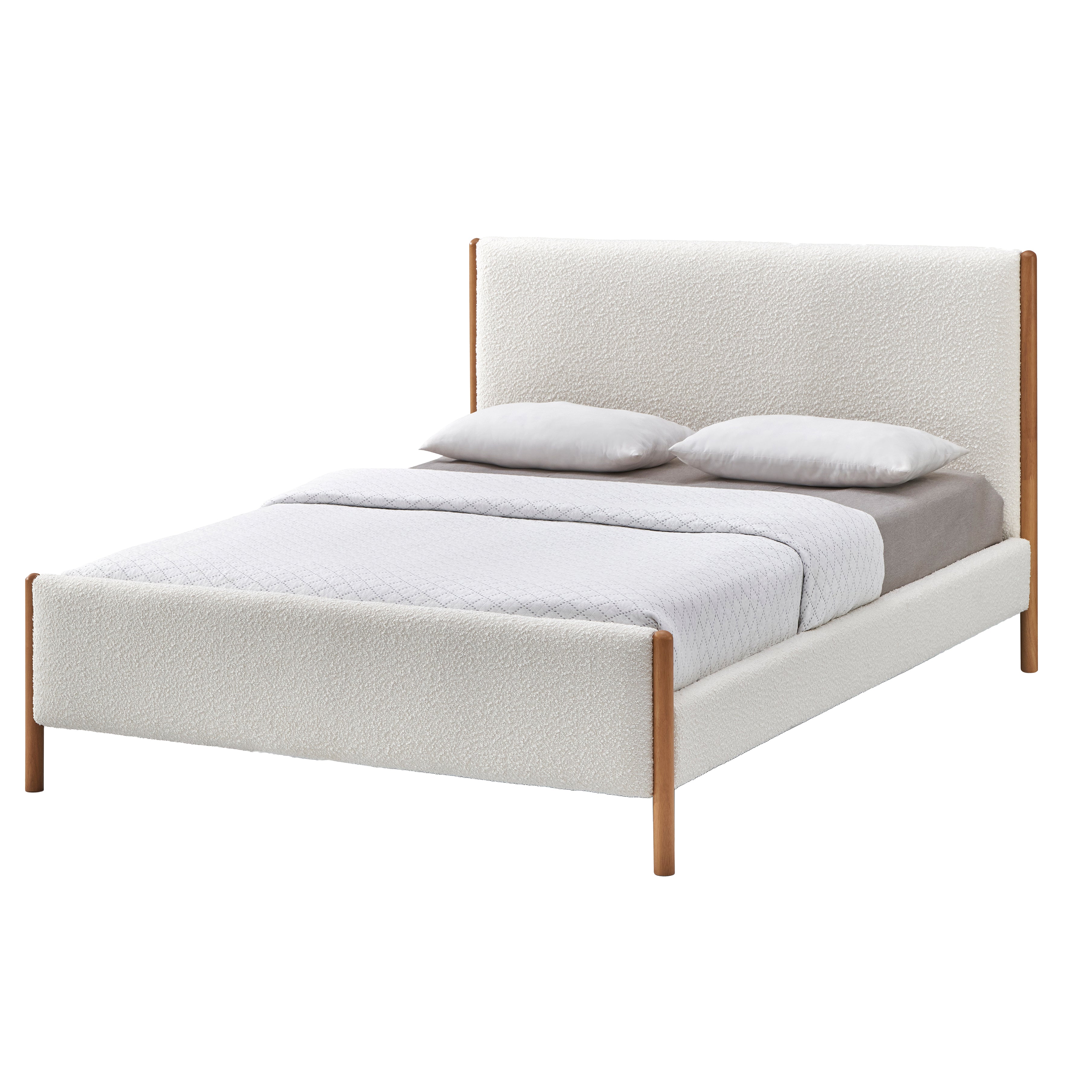 Liana Upholstered Platform Queen Bed, White Boucle Fabric