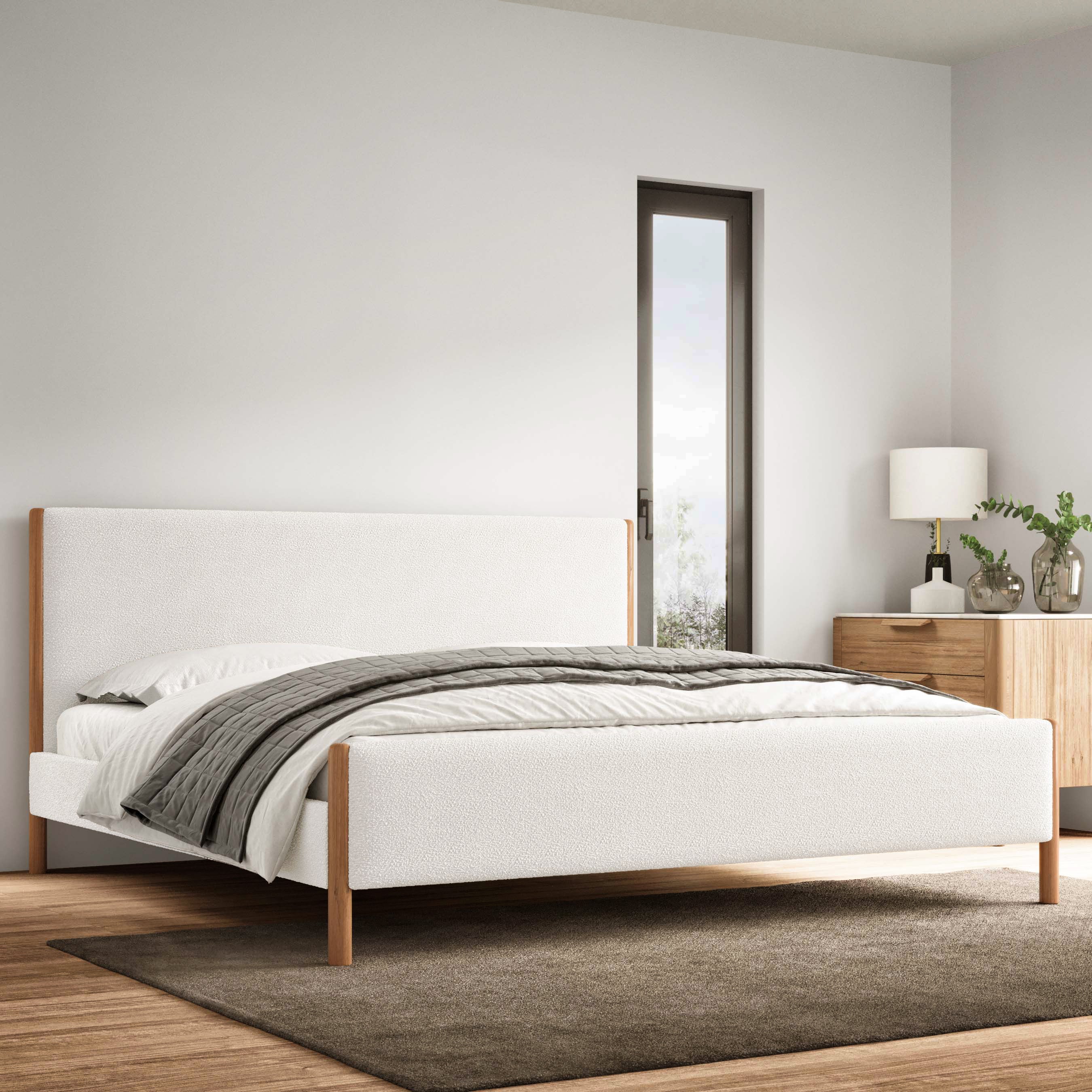 Liana Upholstered Platform King Bed, White Boucle Fabric