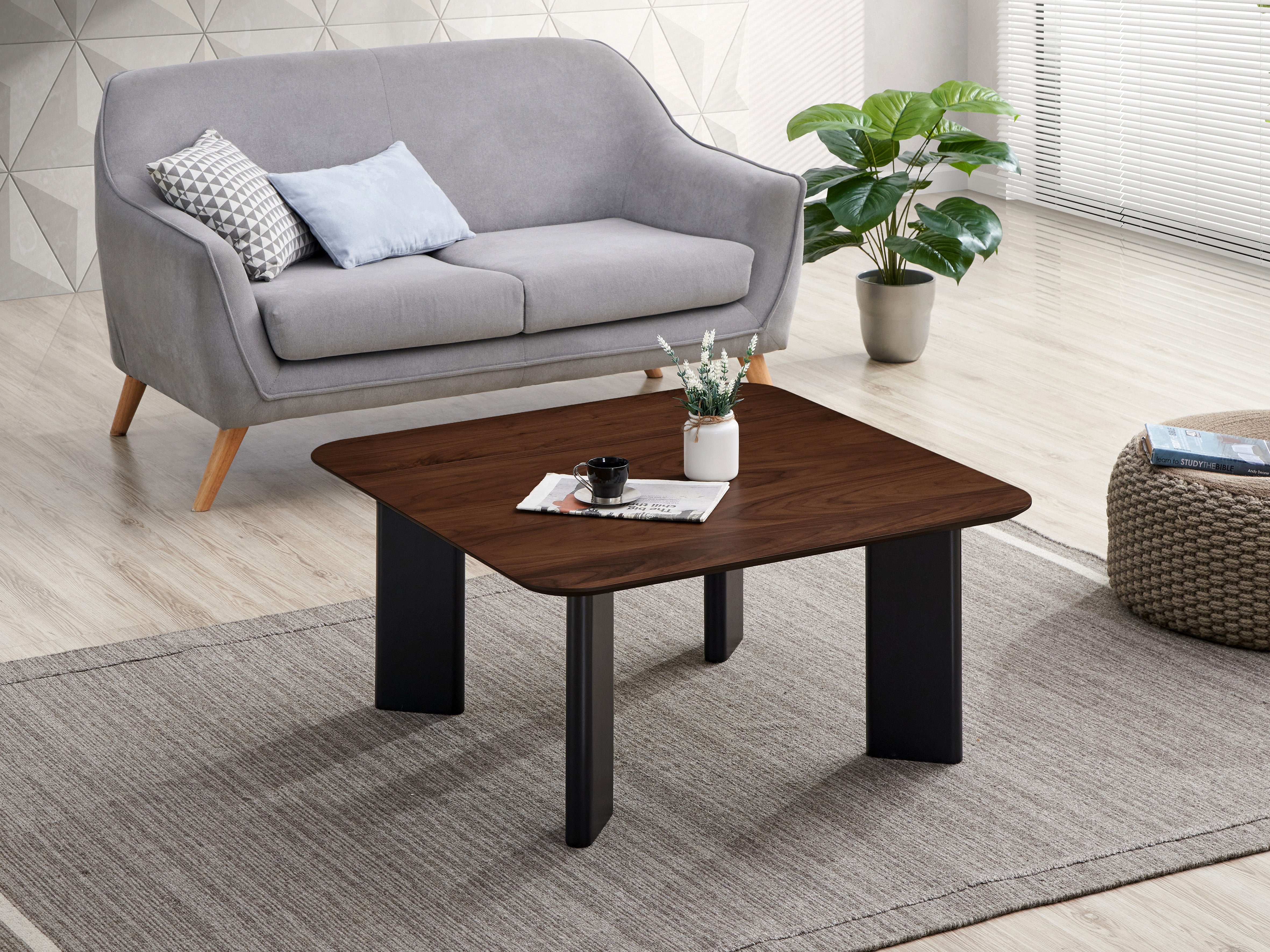 Joss Square Shape Modern Wood Coffee Table, Walnut by NESTMOD