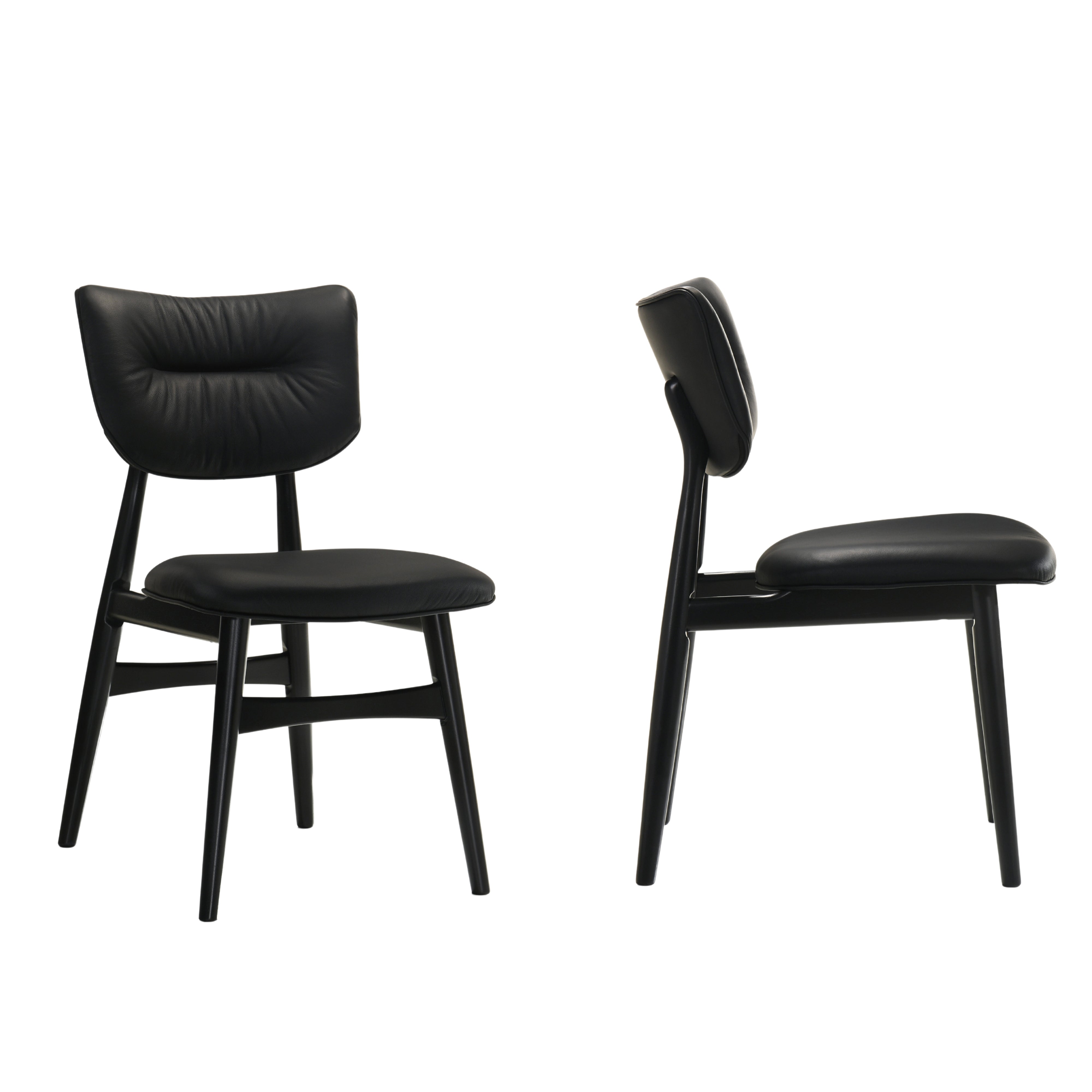 Joss Solid Wood Leather Dining Chairs, Black (Set of 2)