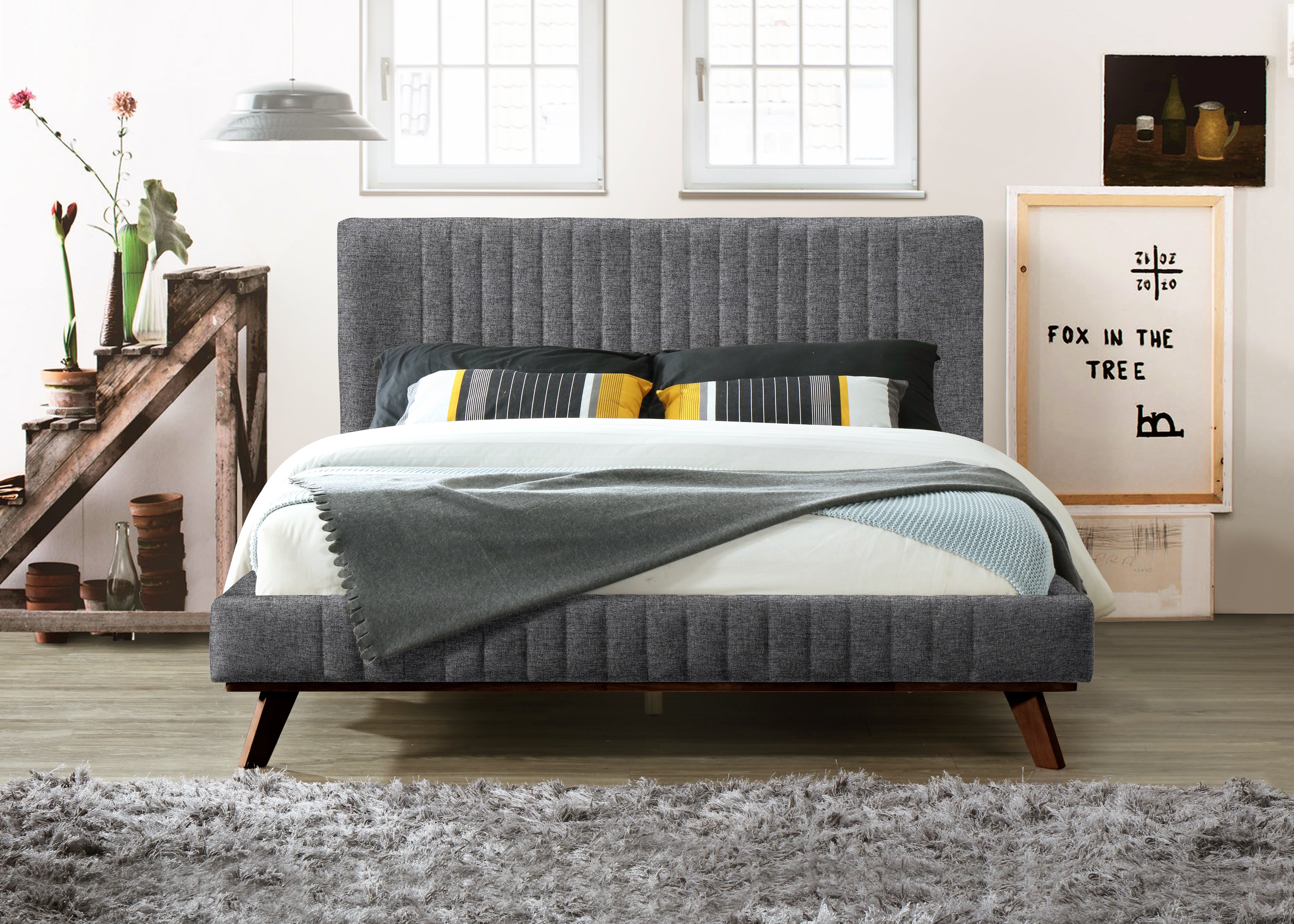 Sven Upholstered Platform Bed - Queen size, Dark Grey
