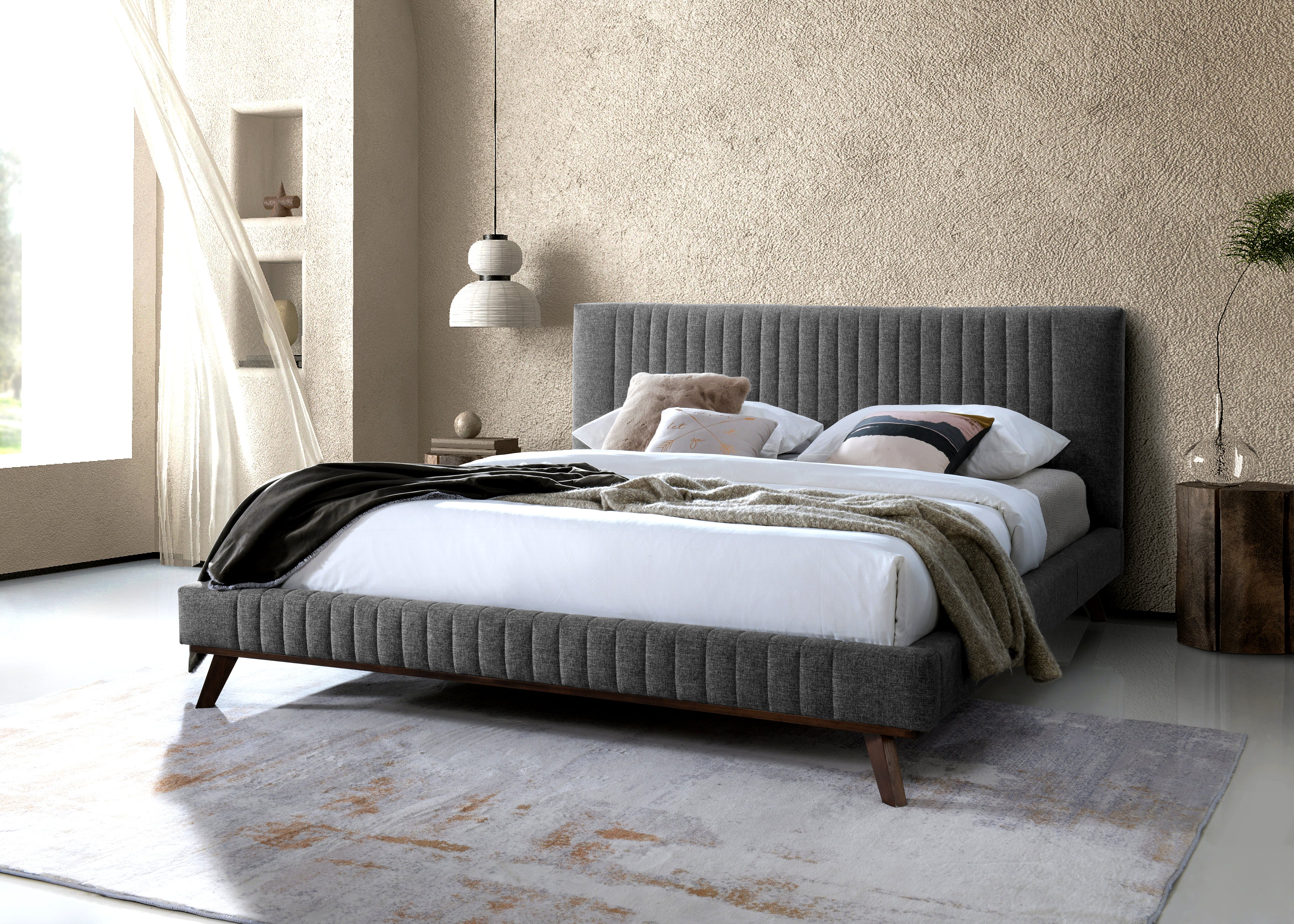 Sven Upholstered Platform Bed - King size, Dark Gray