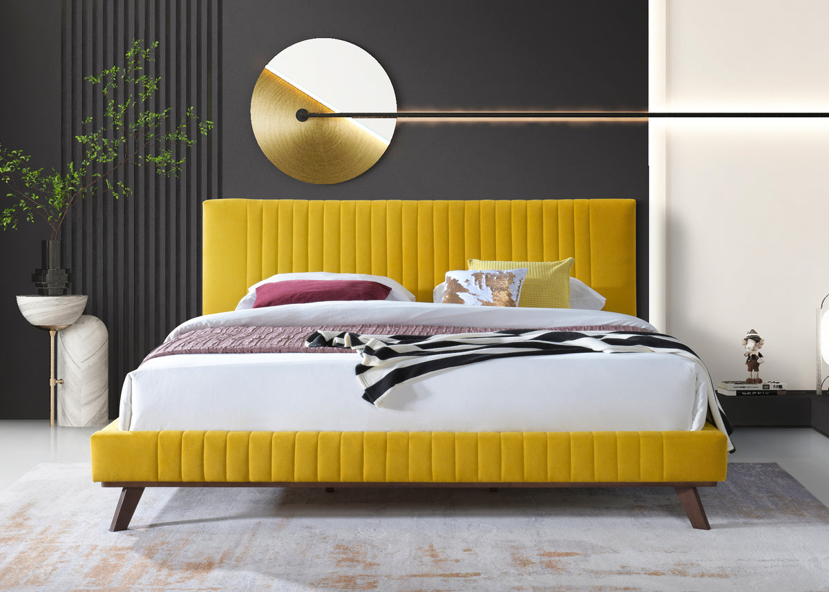 Sven Upholstered Platform Bed King size Mustard Omax Decor