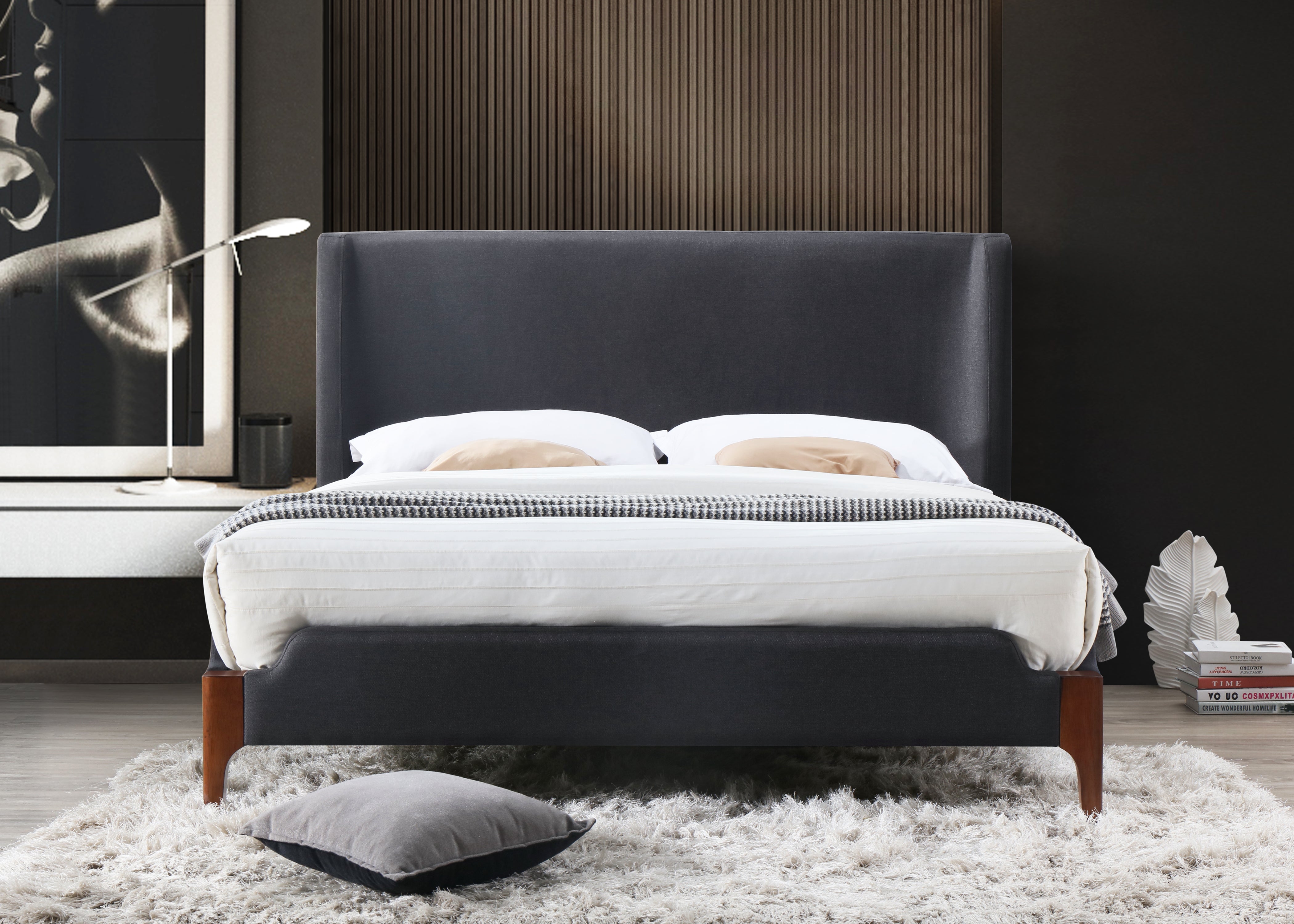 Harper Upholstered Platform Bed - Charcoal Black