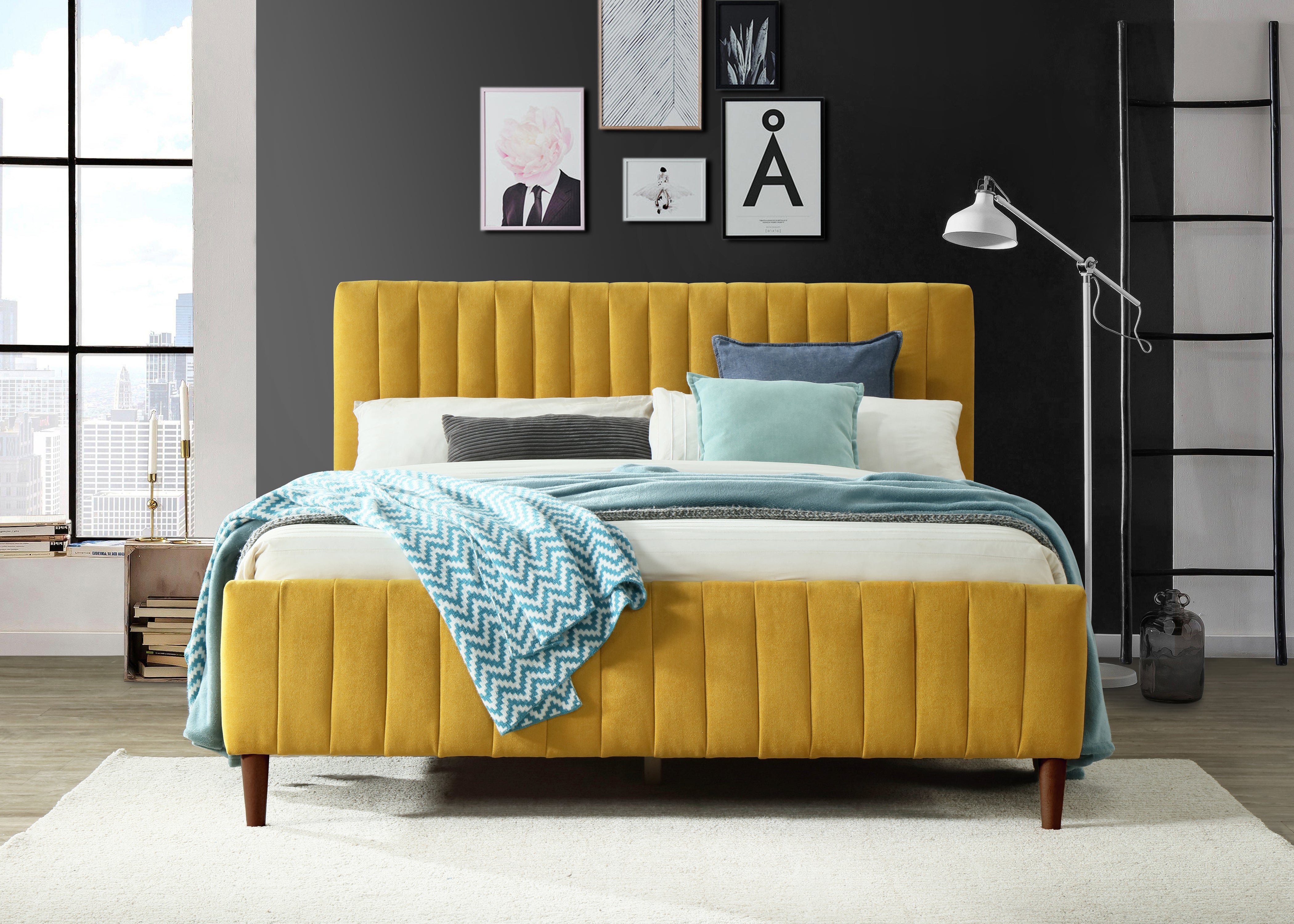 Spencer Upholstered Platform Bed - Queen size, Mustard