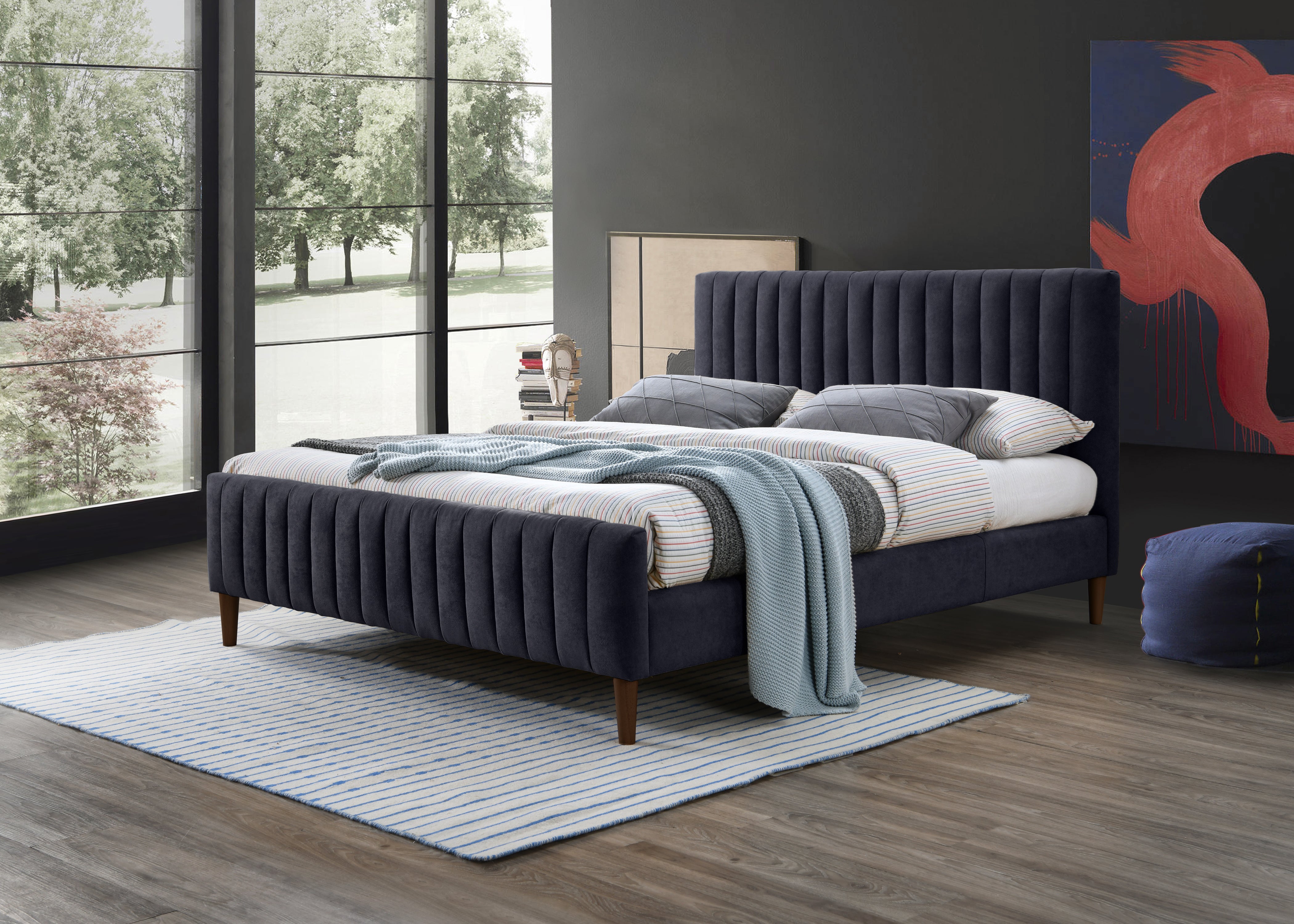 Spencer Upholstered Platform Bed - Queen size, Blue