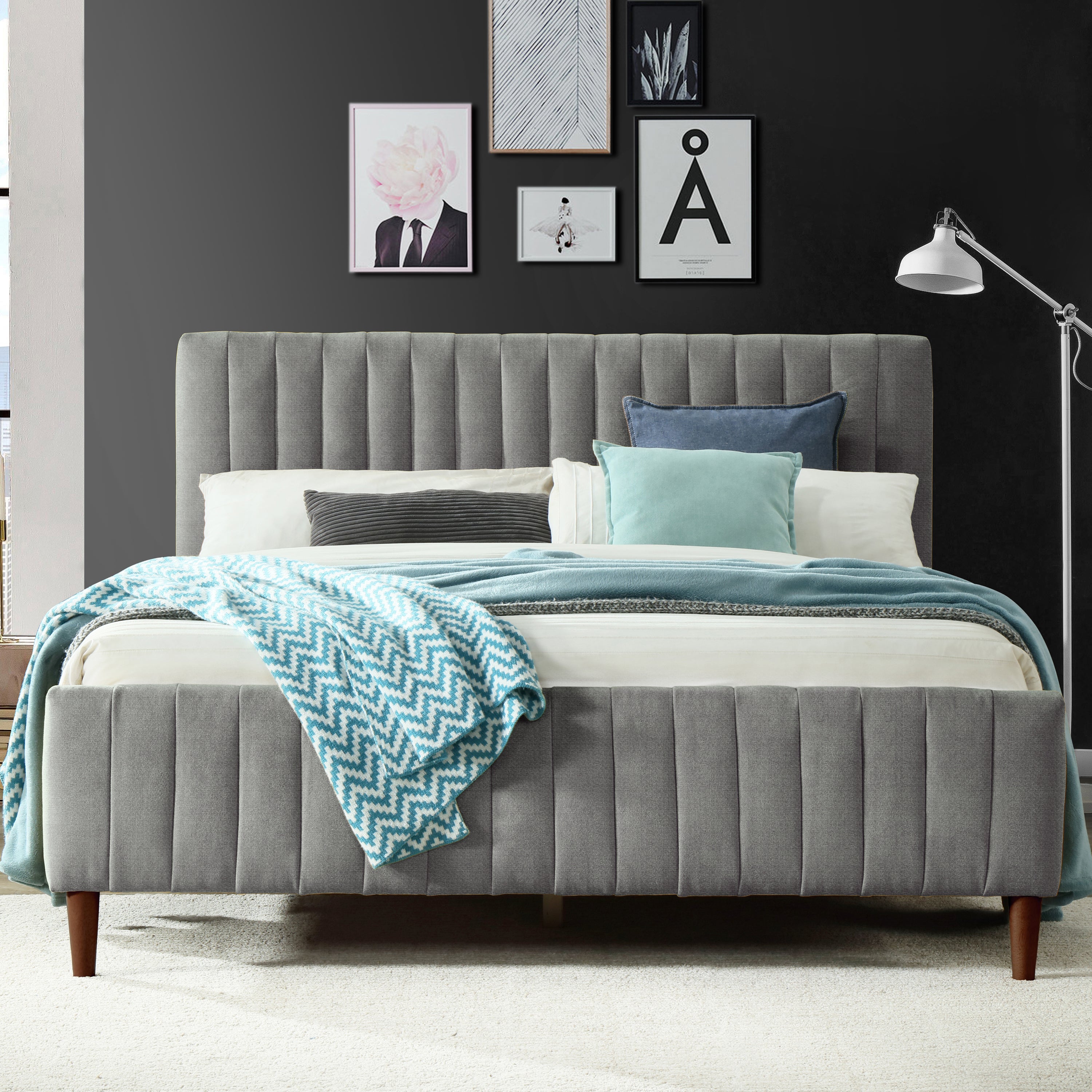 Spencer Upholstered Platform Bed - Queen size, Grey