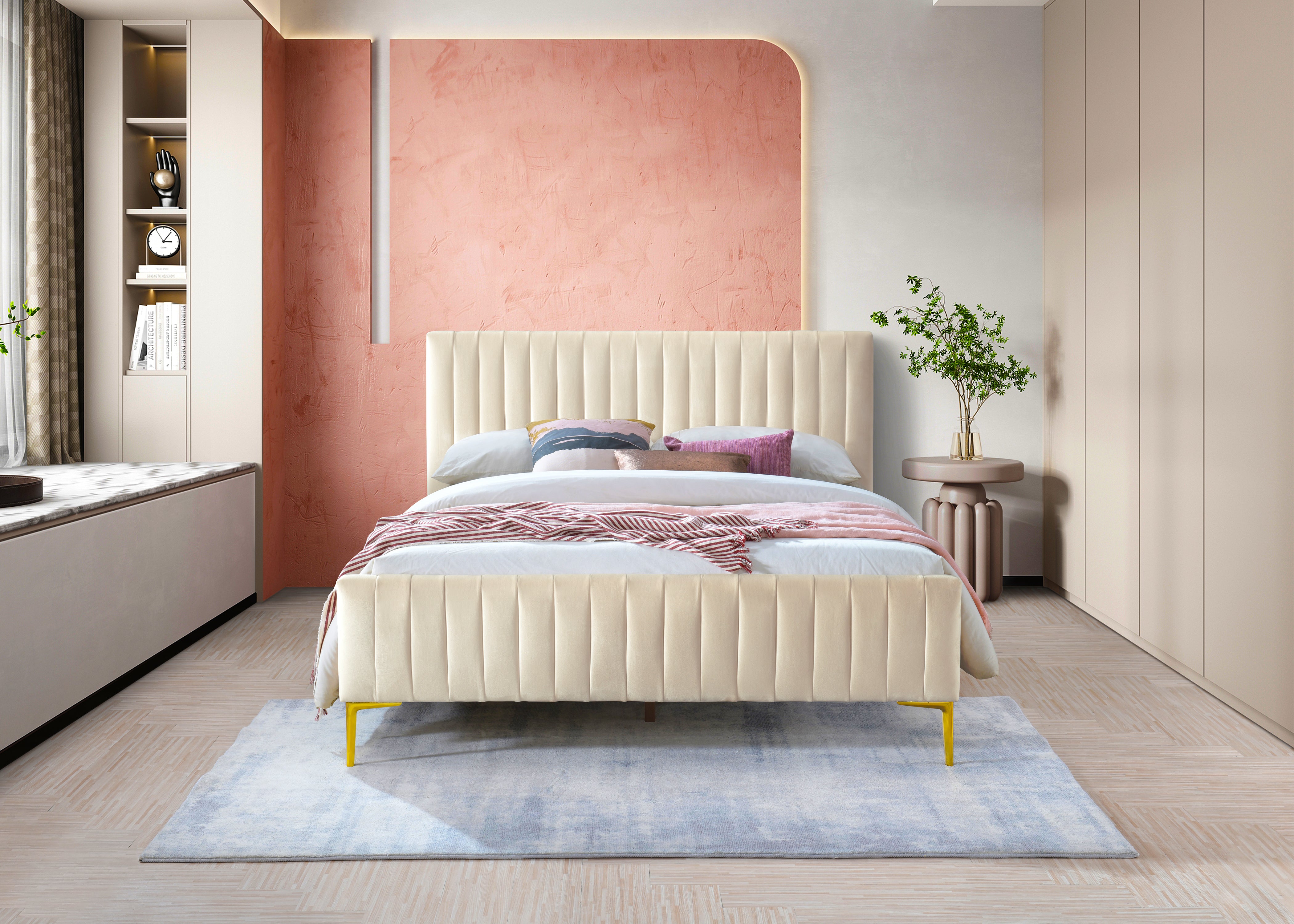 Julia Upholstered Platform Bed - Queen size, Ivory