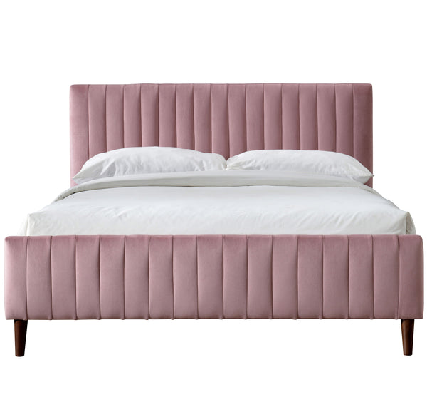 Spencer Upholstered Platform Bed - Queen size, Blush Velvet