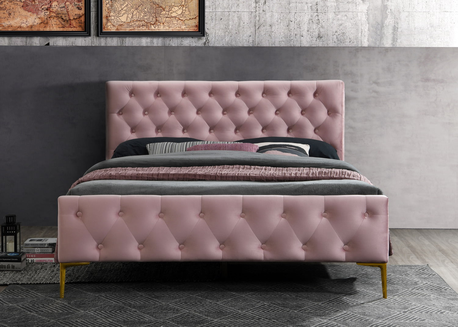 France Upholstered Platform Bed - Queen size, Blush