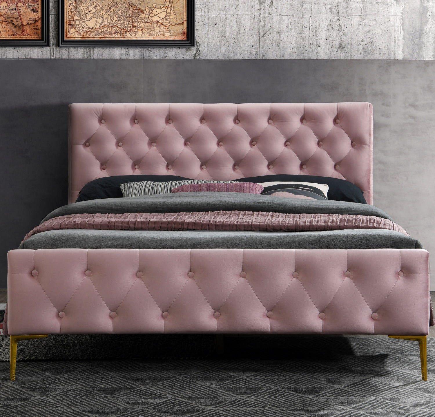 France Upholstered Platform Bed - Queen size, Blush