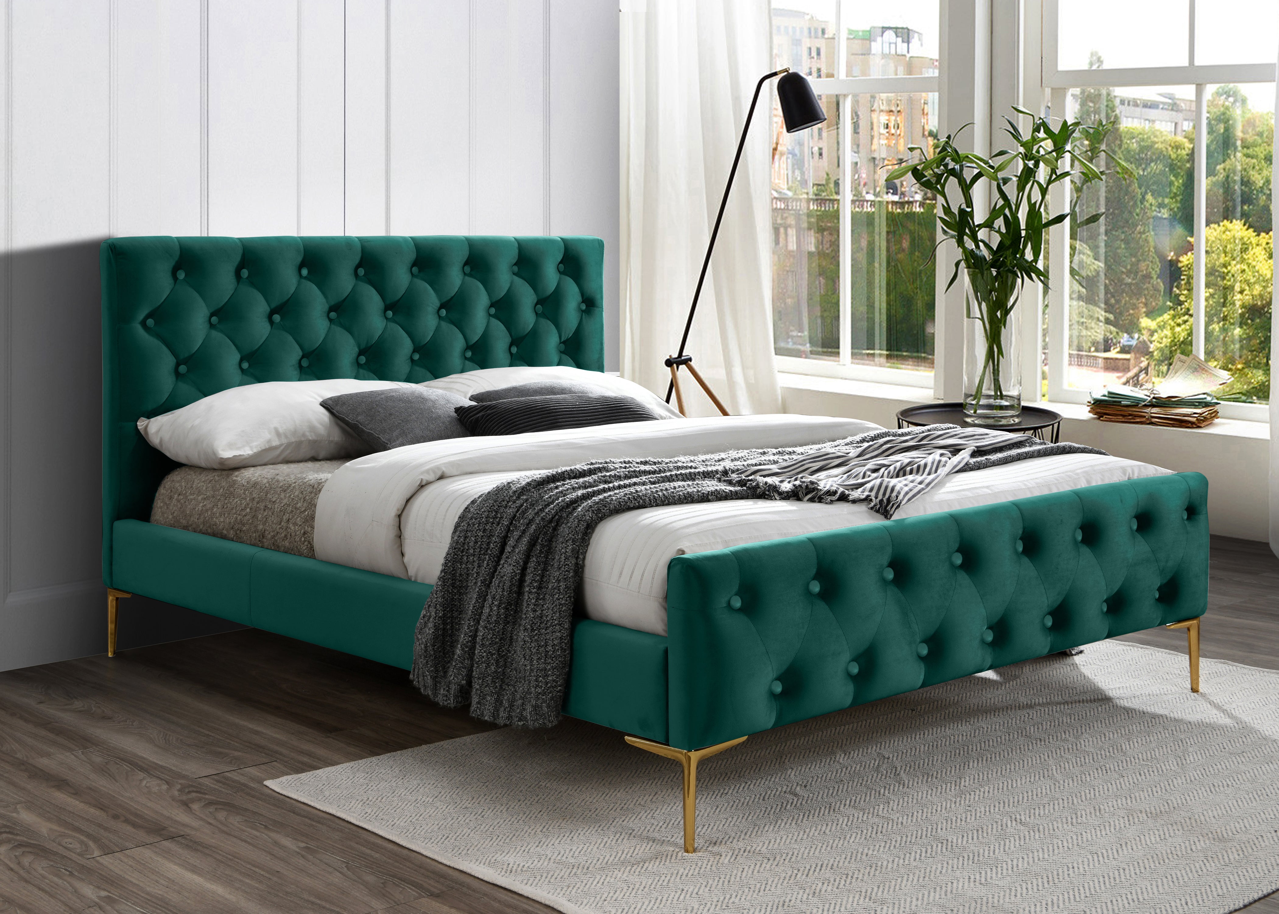 France Upholstered Platform Bed - Queen size, Green
