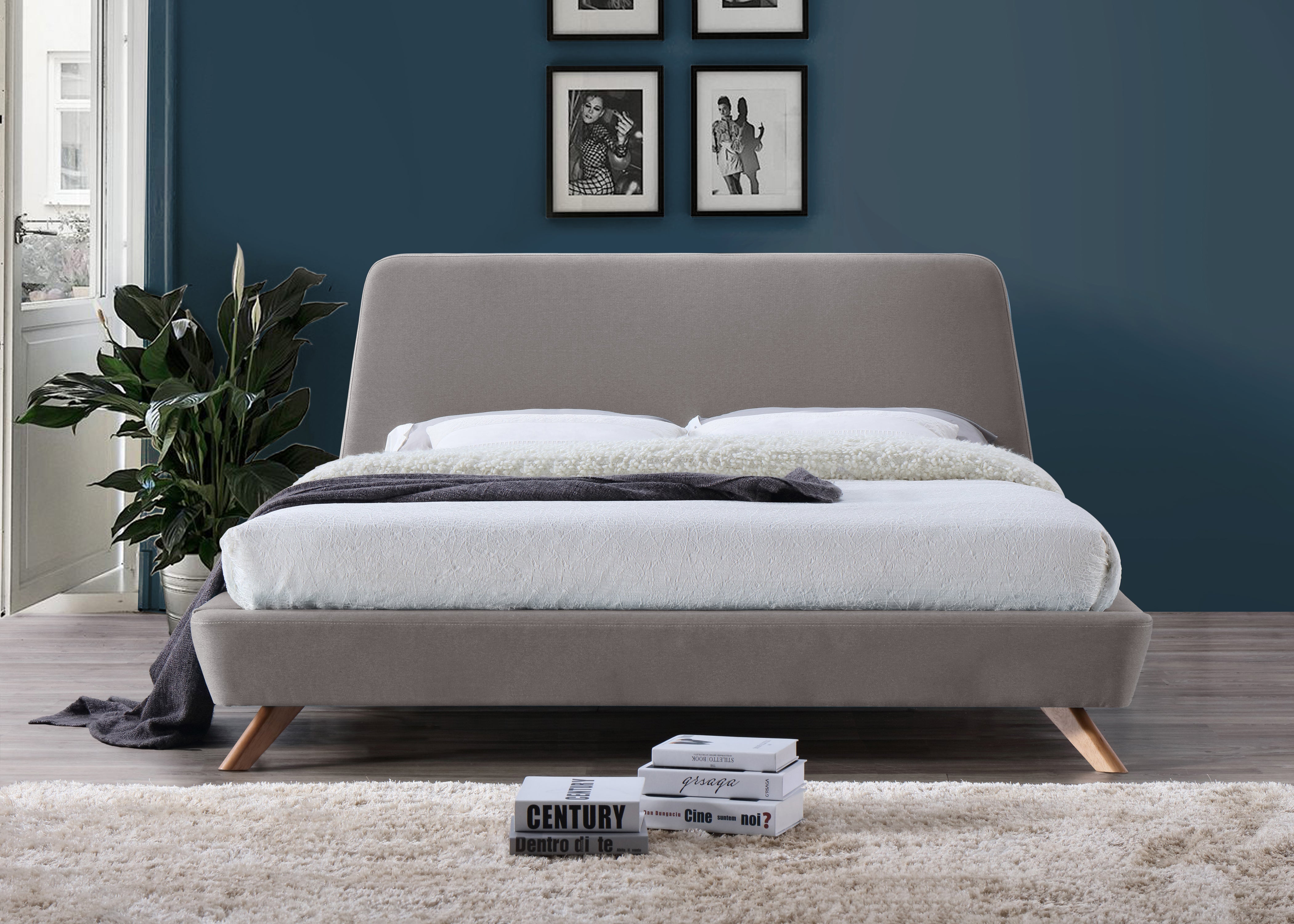 Henry Upholstered Platform Bed - King size, Grey