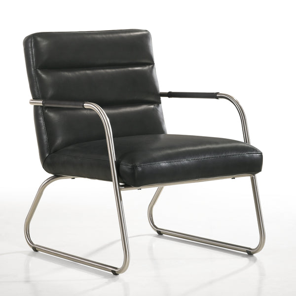 Spencer Stainless Steel Leather Lounge Accent Chair, Black