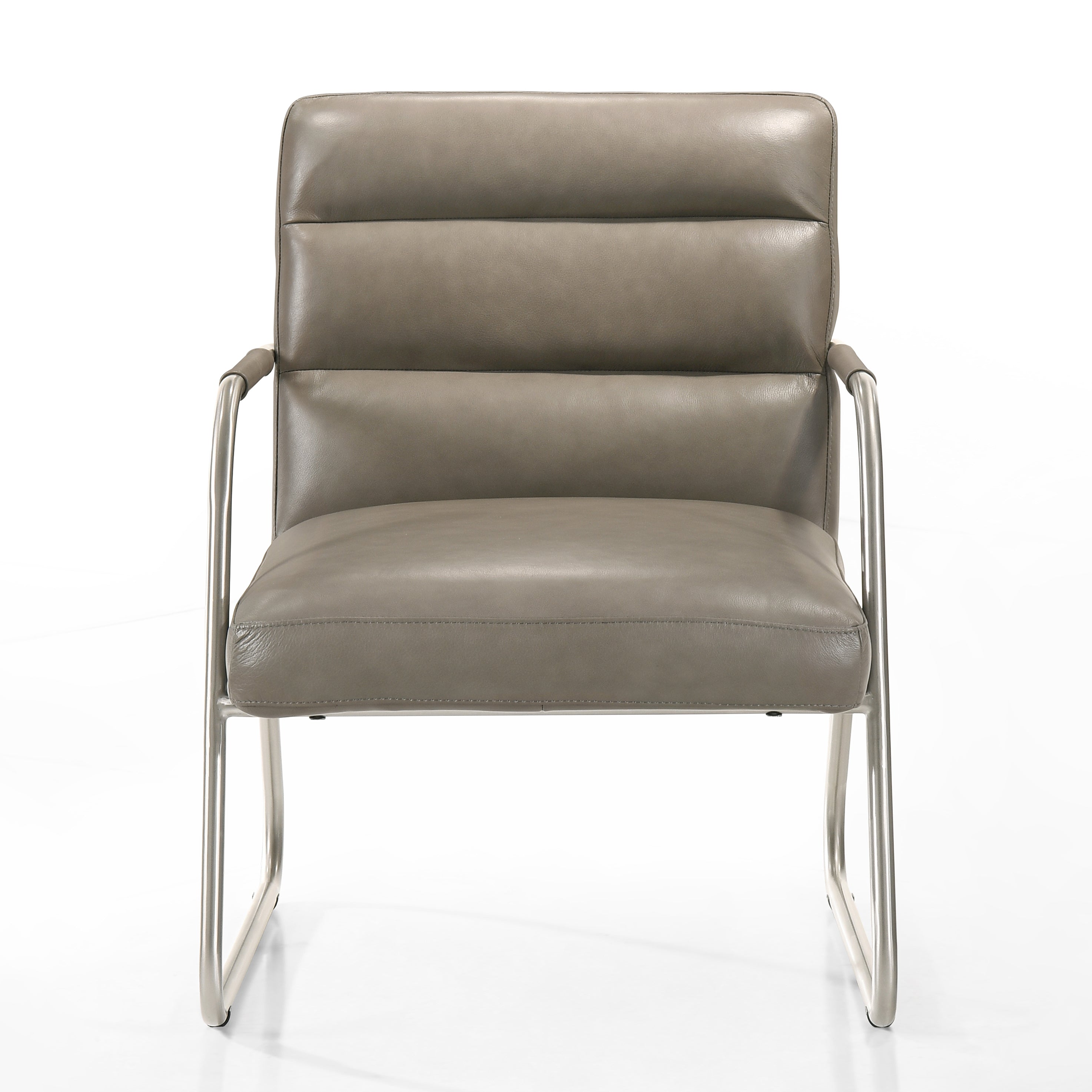 Spencer Stainless Steel Leather Lounge Accent Chair, Grey
