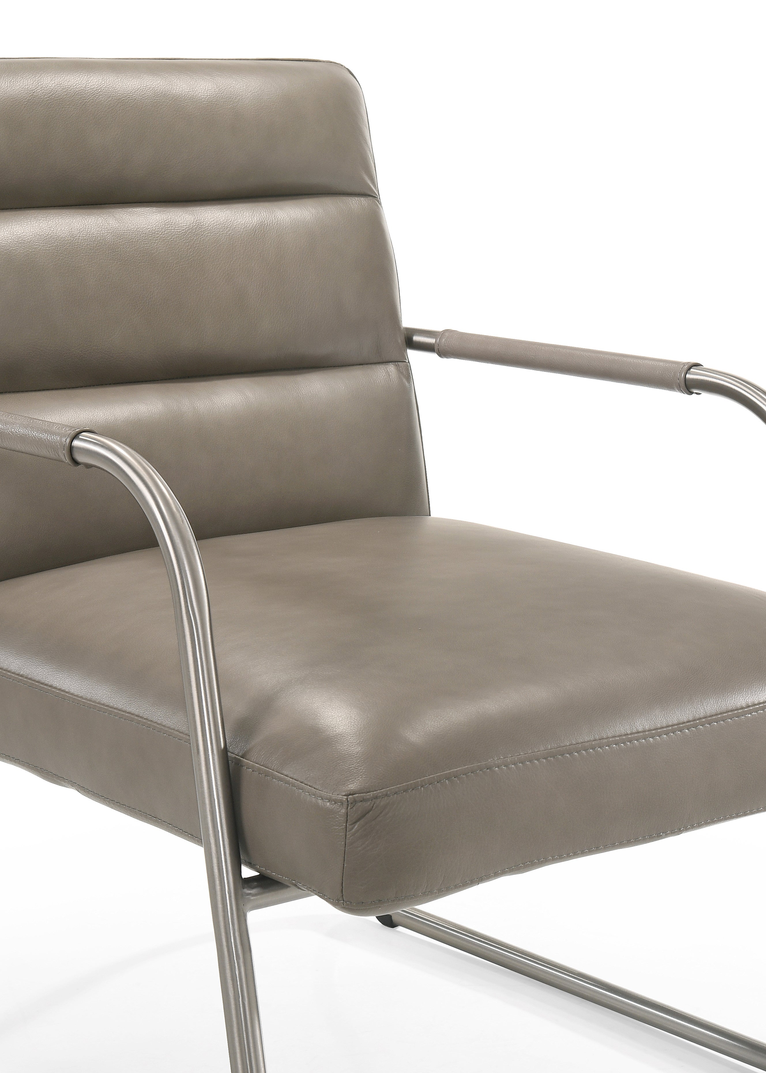 Spencer Stainless Steel Leather Lounge Accent Chair, Grey
