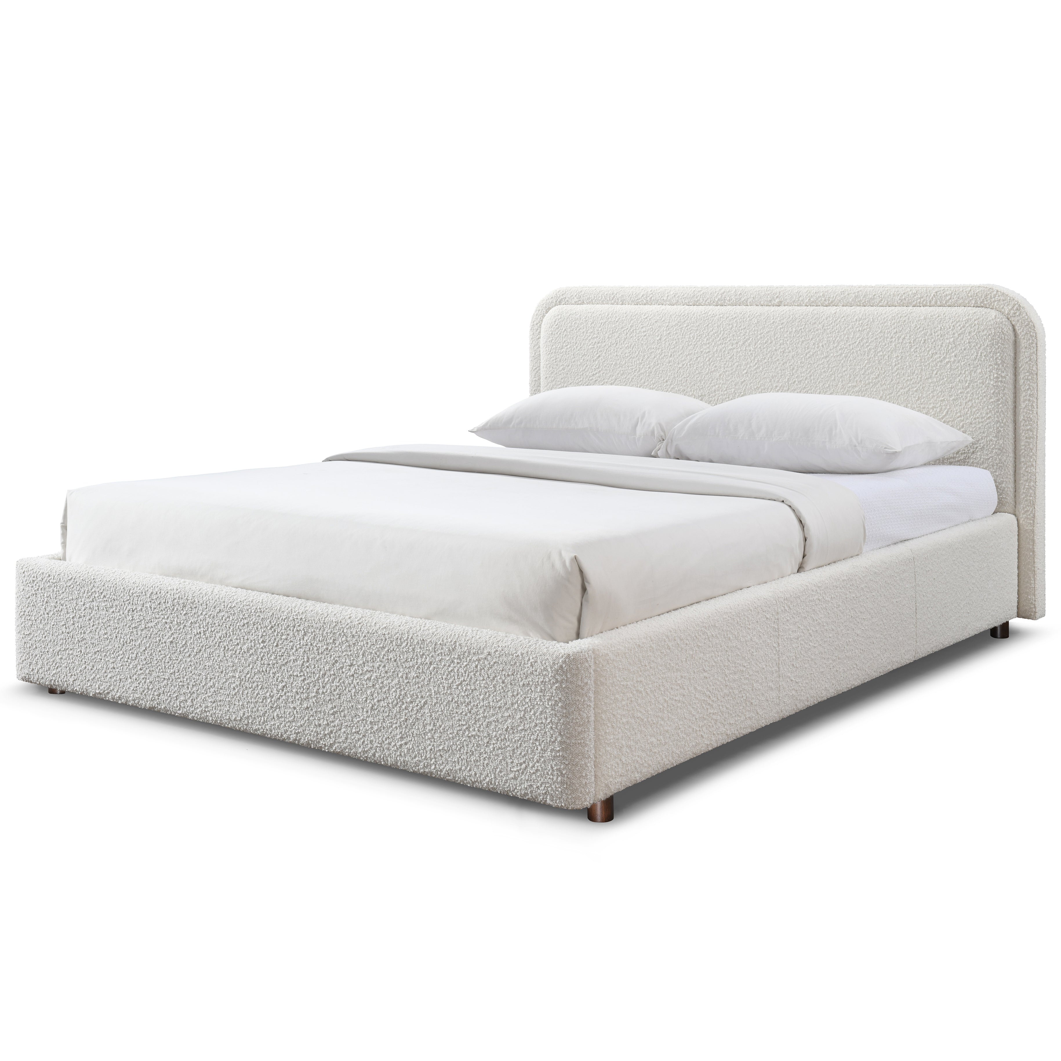 Chloe Upholstered Platform Queen Bed, White Boucle Fabric