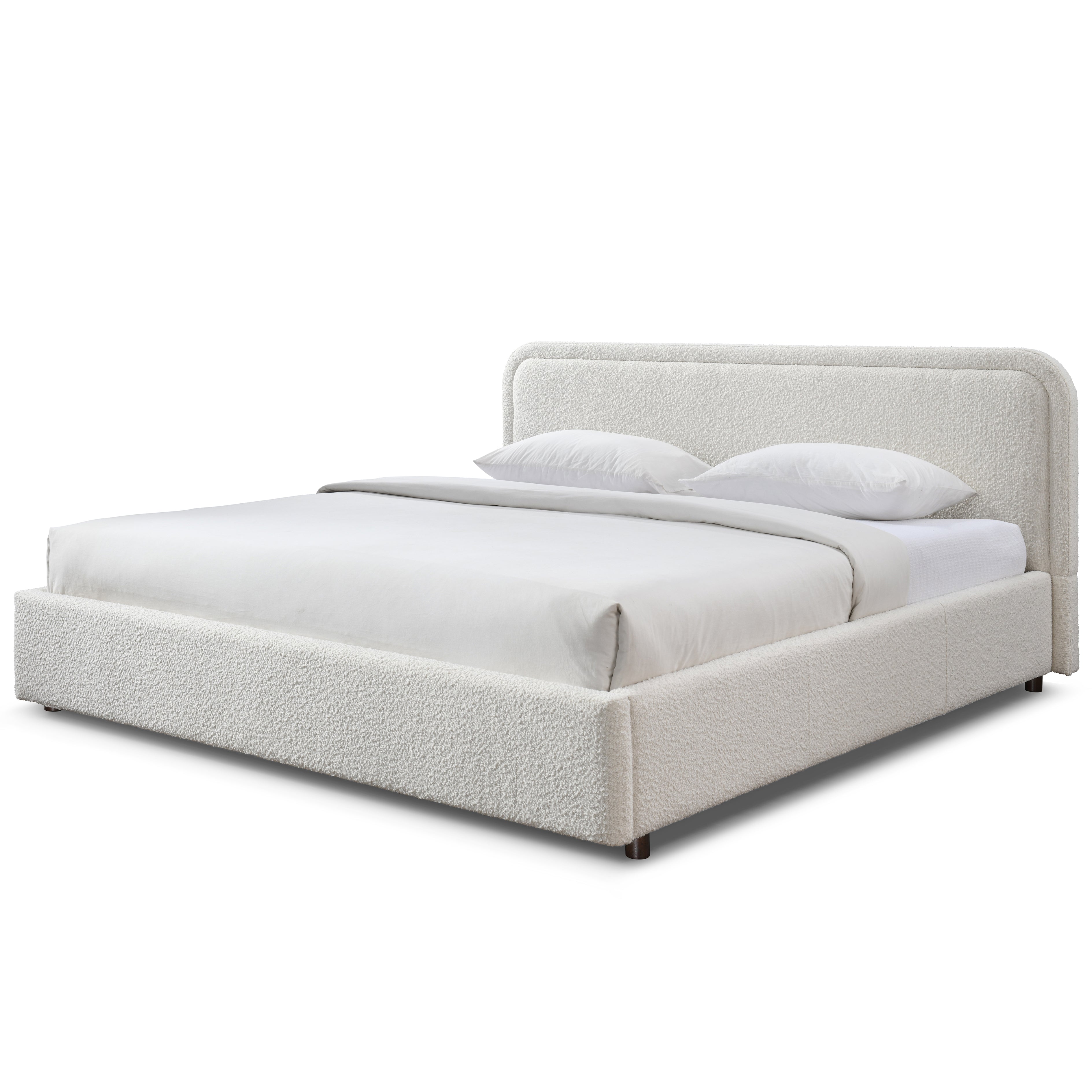 Chloe Upholstered Platform King Bed, White Boucle Fabric