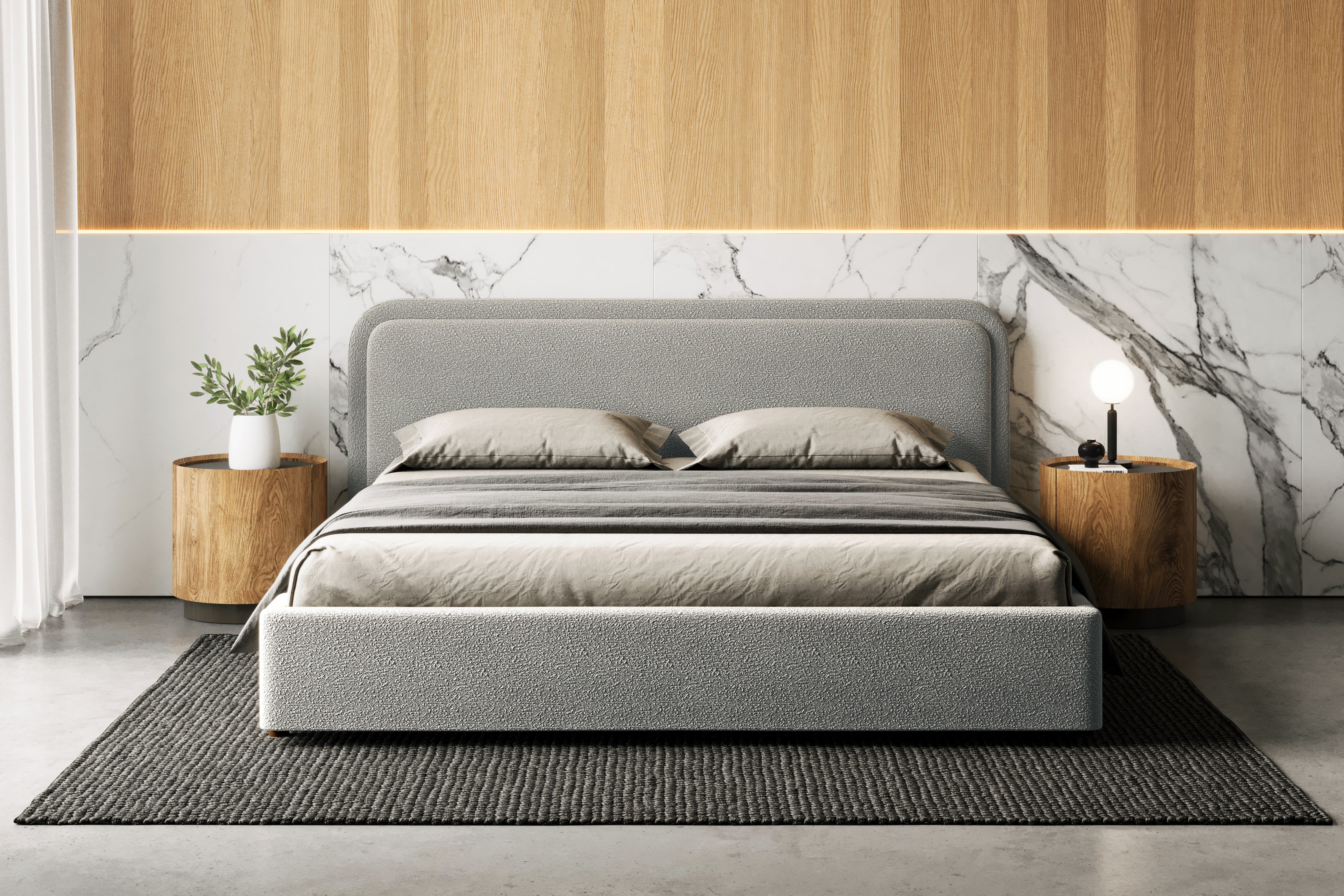 Chloe Upholstered Platform King Bed, Gray Boucle Fabric