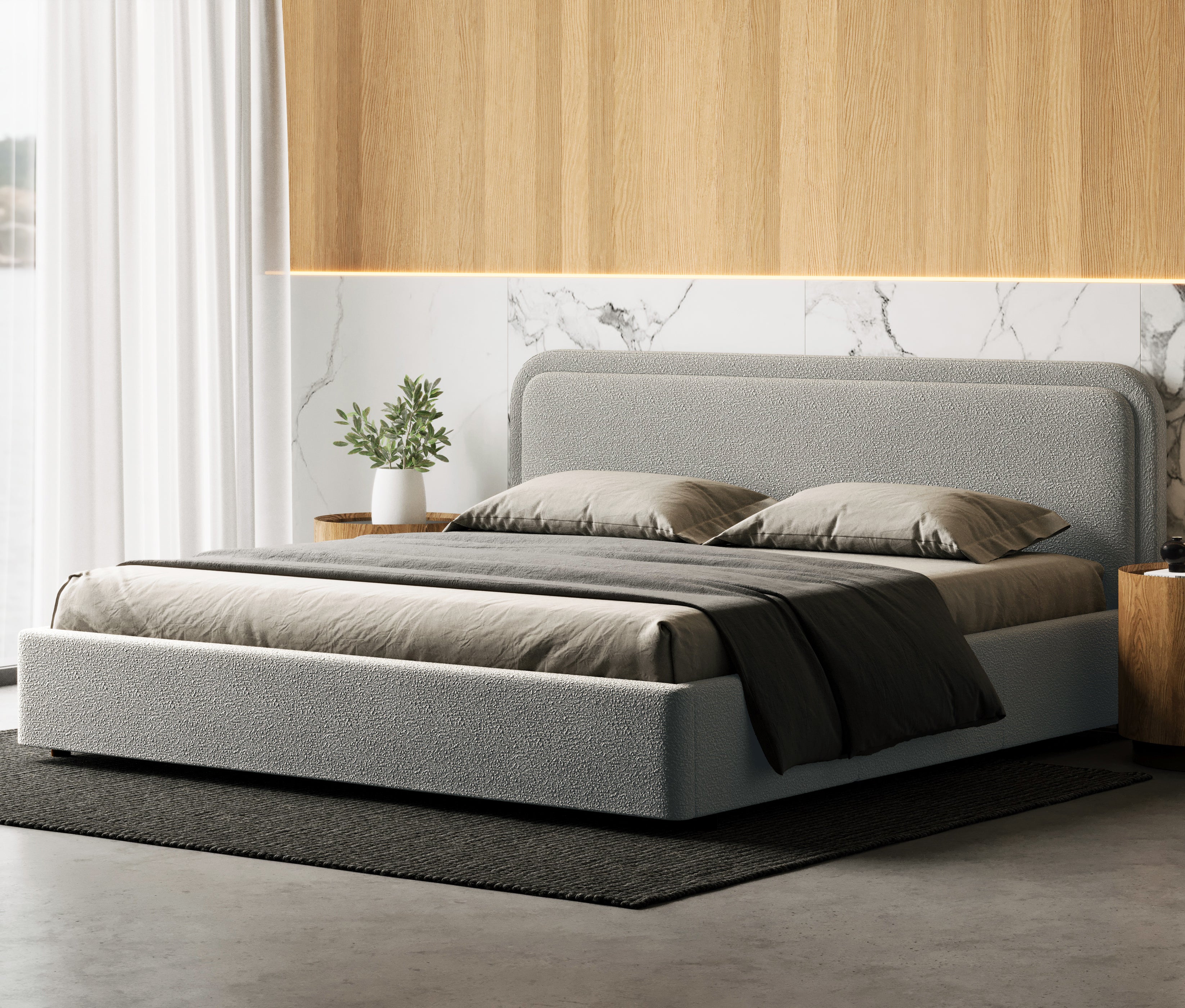 Chloe Upholstered Platform King Bed, Gray Boucle Fabric