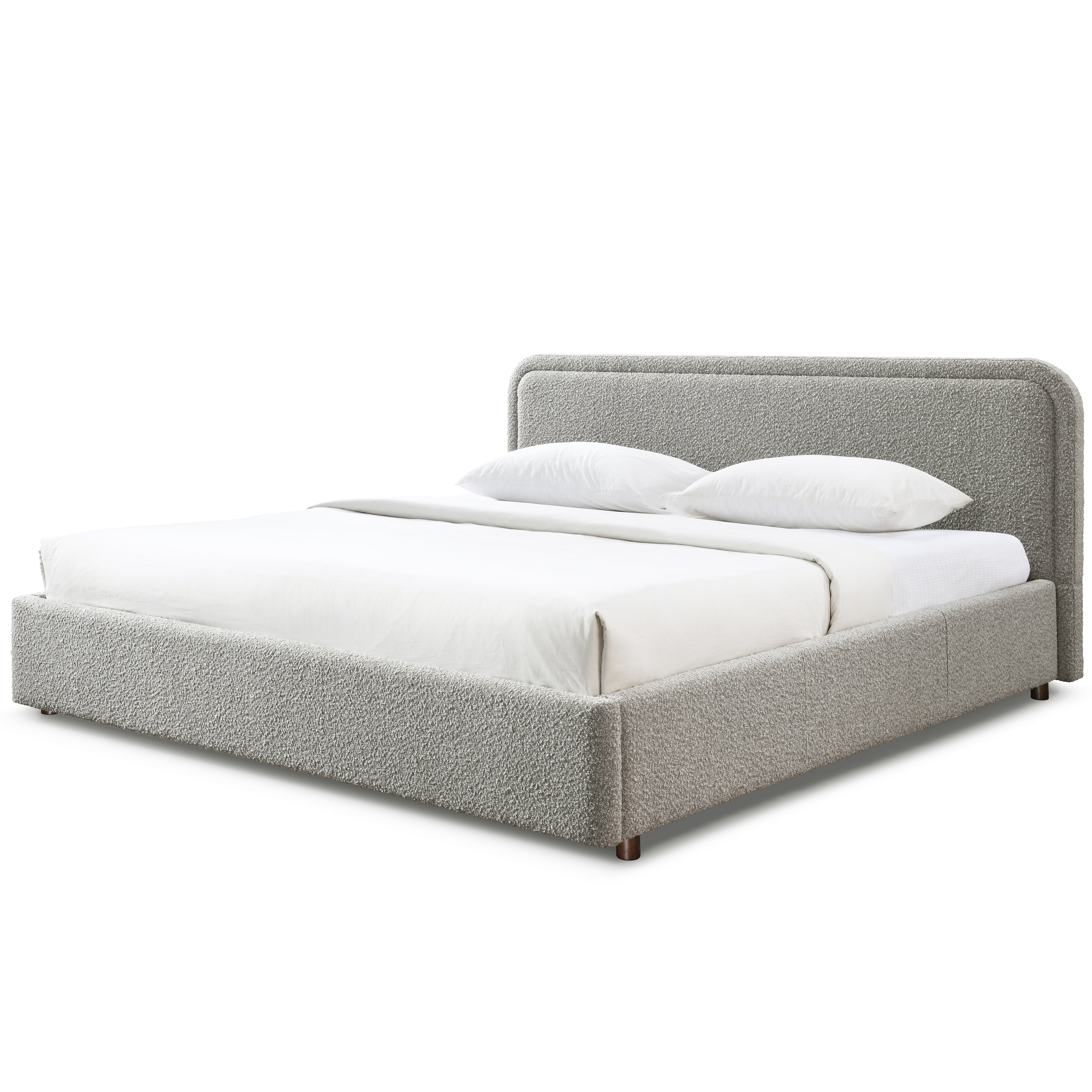 Chloe Upholstered Platform King Bed, Gray Boucle Fabric