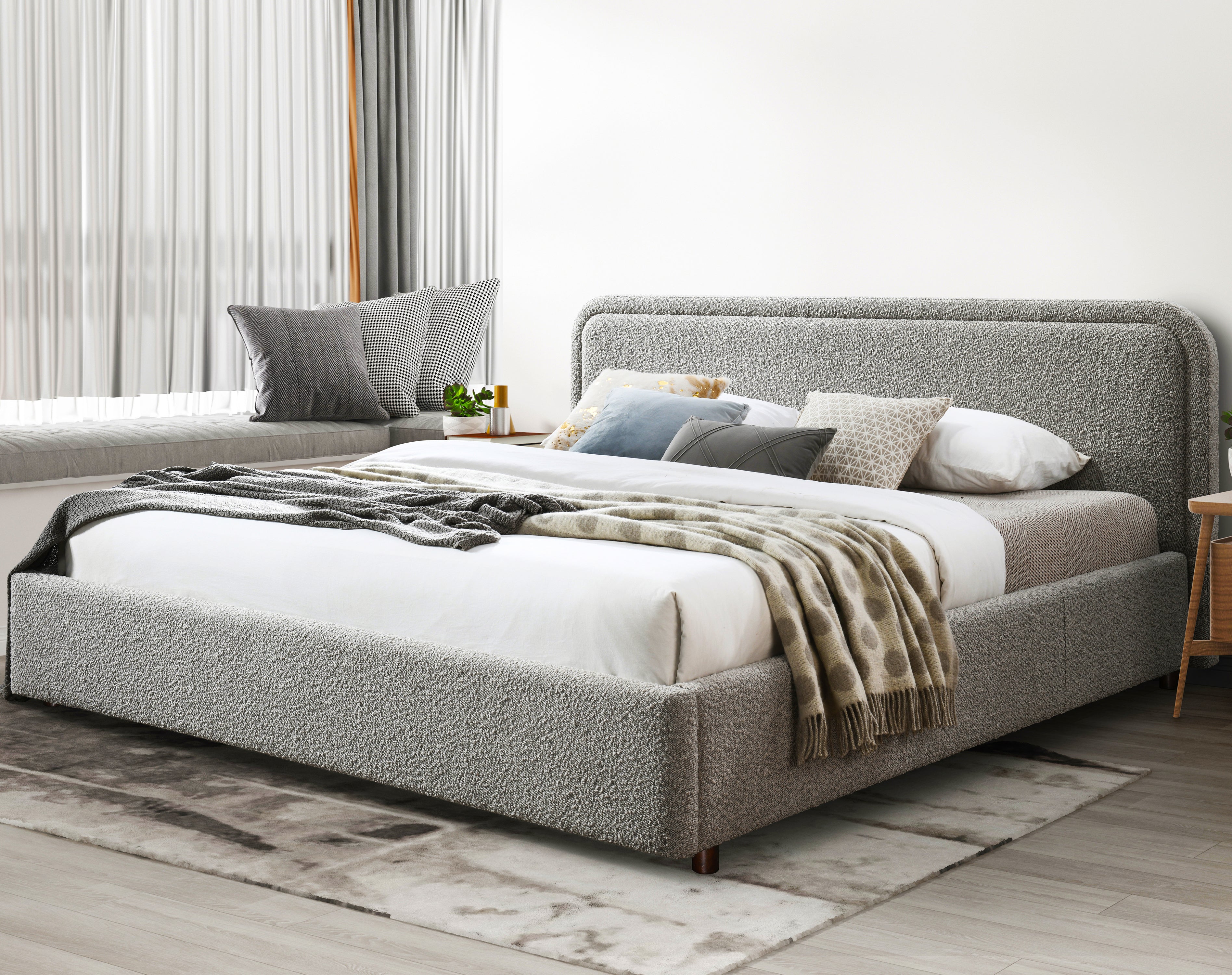 Chloe Upholstered Platform King Bed, Gray Boucle Fabric