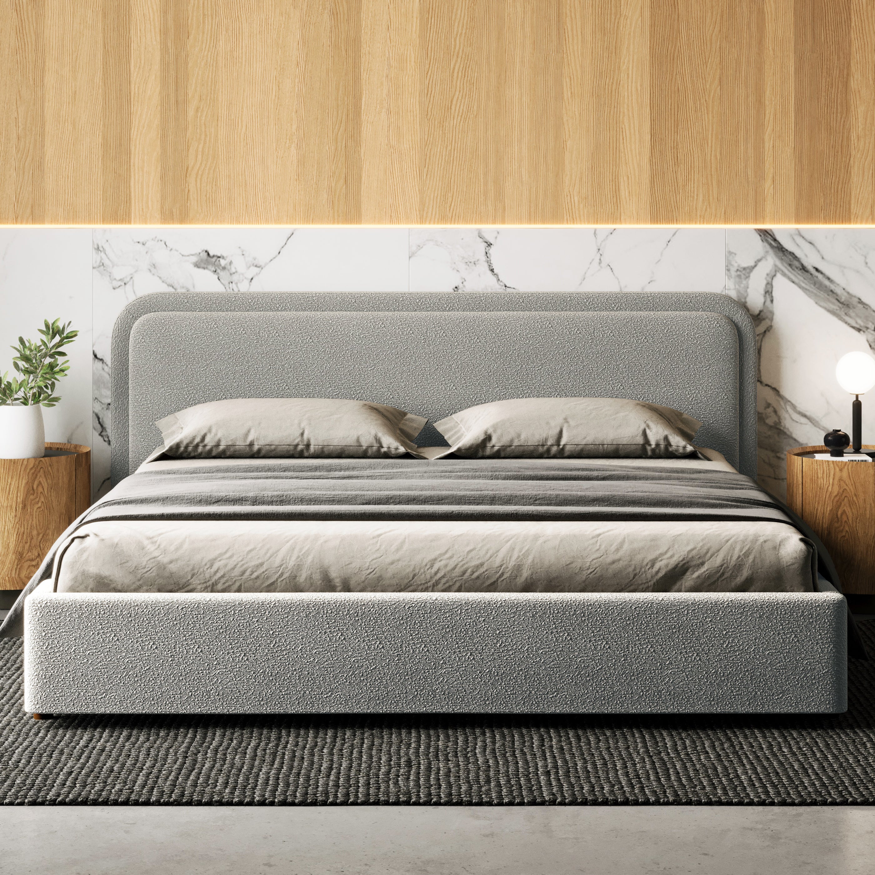 Chloe Upholstered Platform King Bed, Gray Boucle Fabric