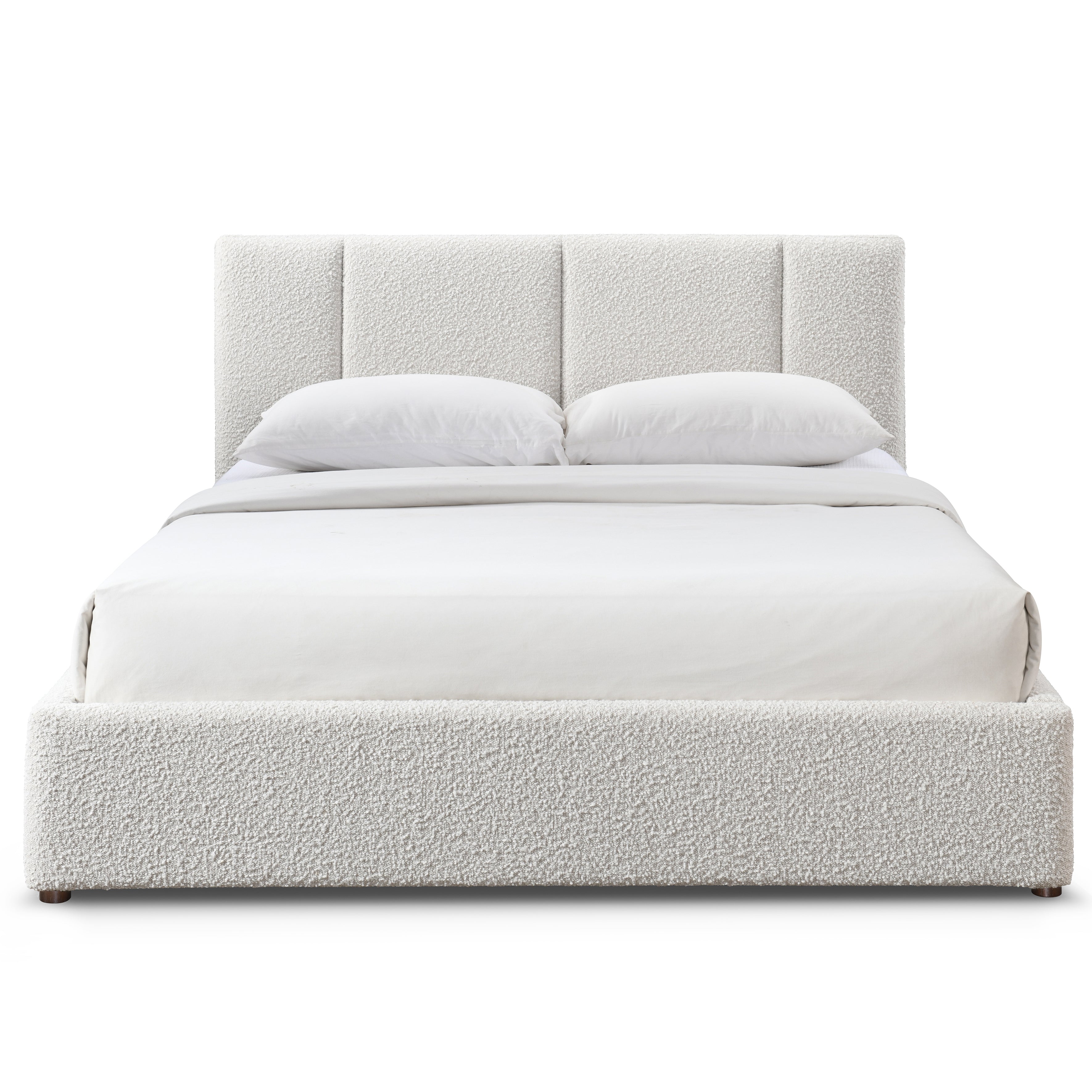 Venice Upholstered Platform Queen Bed, Cream Beige Boucle Fabric