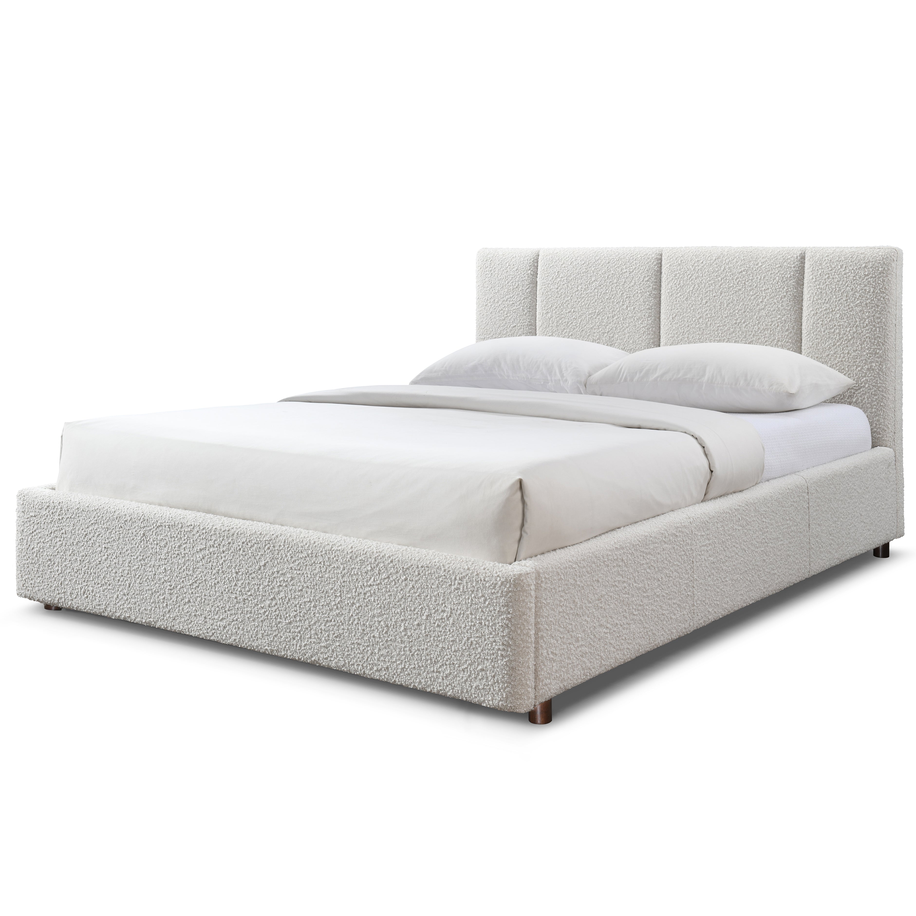 Venice Upholstered Platform Queen Bed, Cream Beige Boucle Fabric