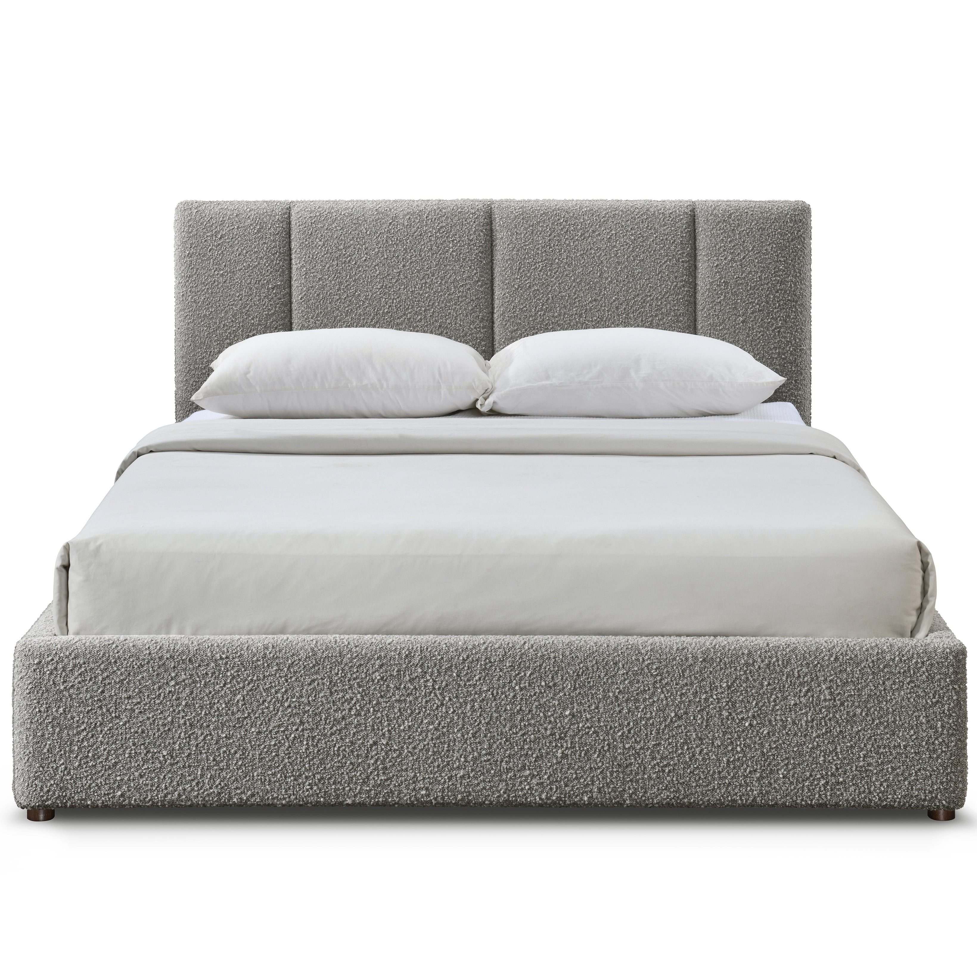 Venice Upholstered Platform Queen Bed, Gray Boucle Fabric
