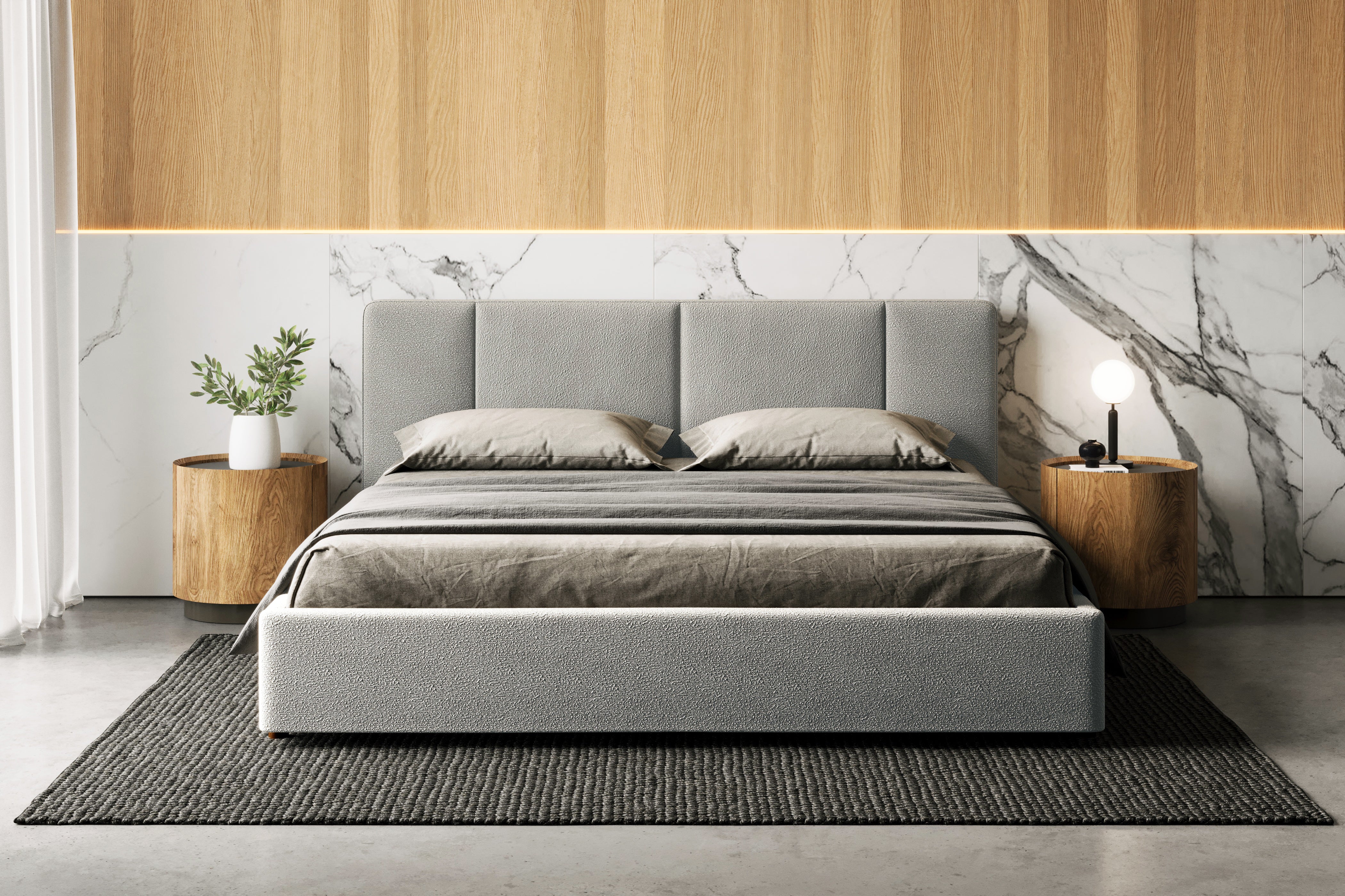 Venice Upholstered Platform King Bed, Gray Boucle Fabric