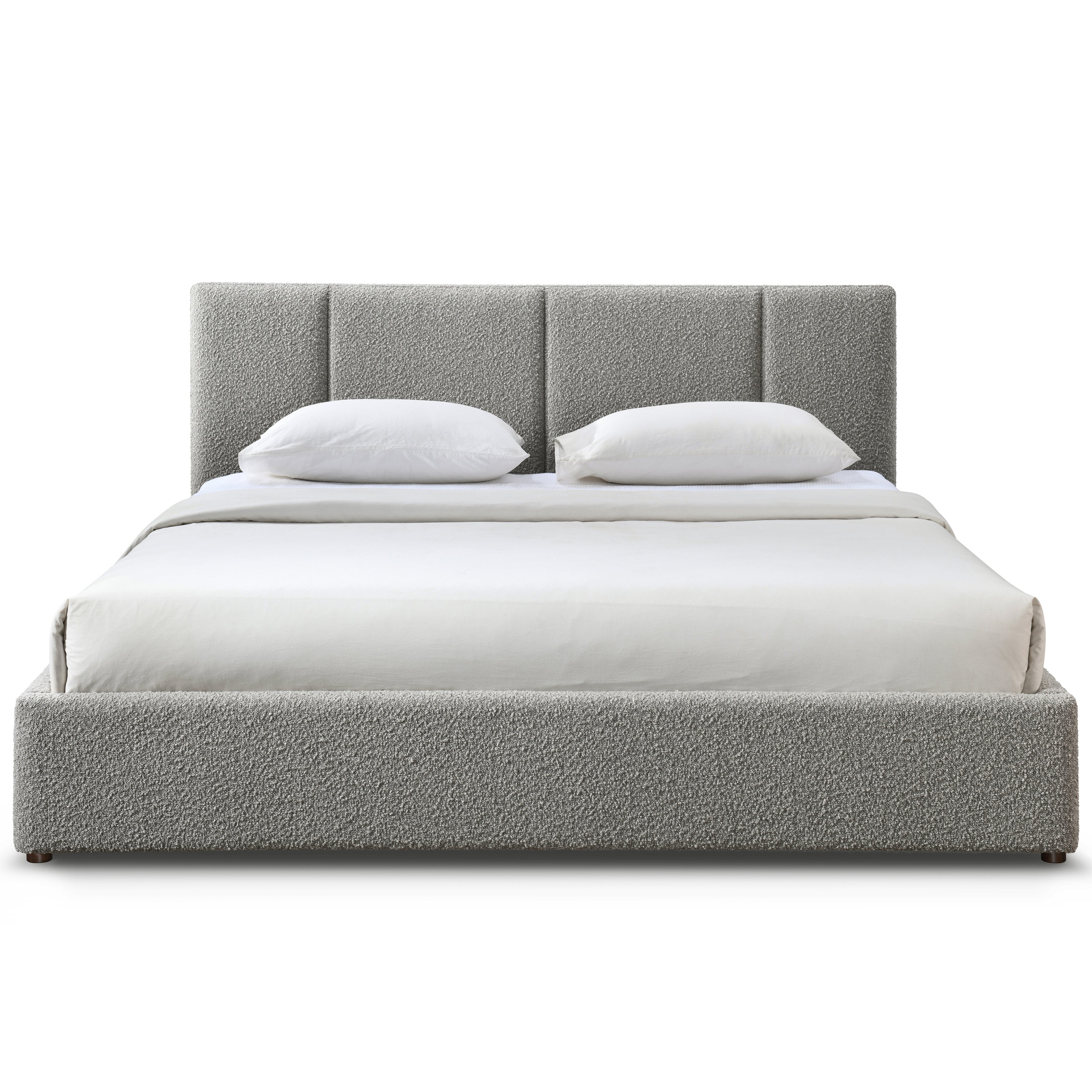 Venice Upholstered Platform King Bed, Gray Boucle Fabric