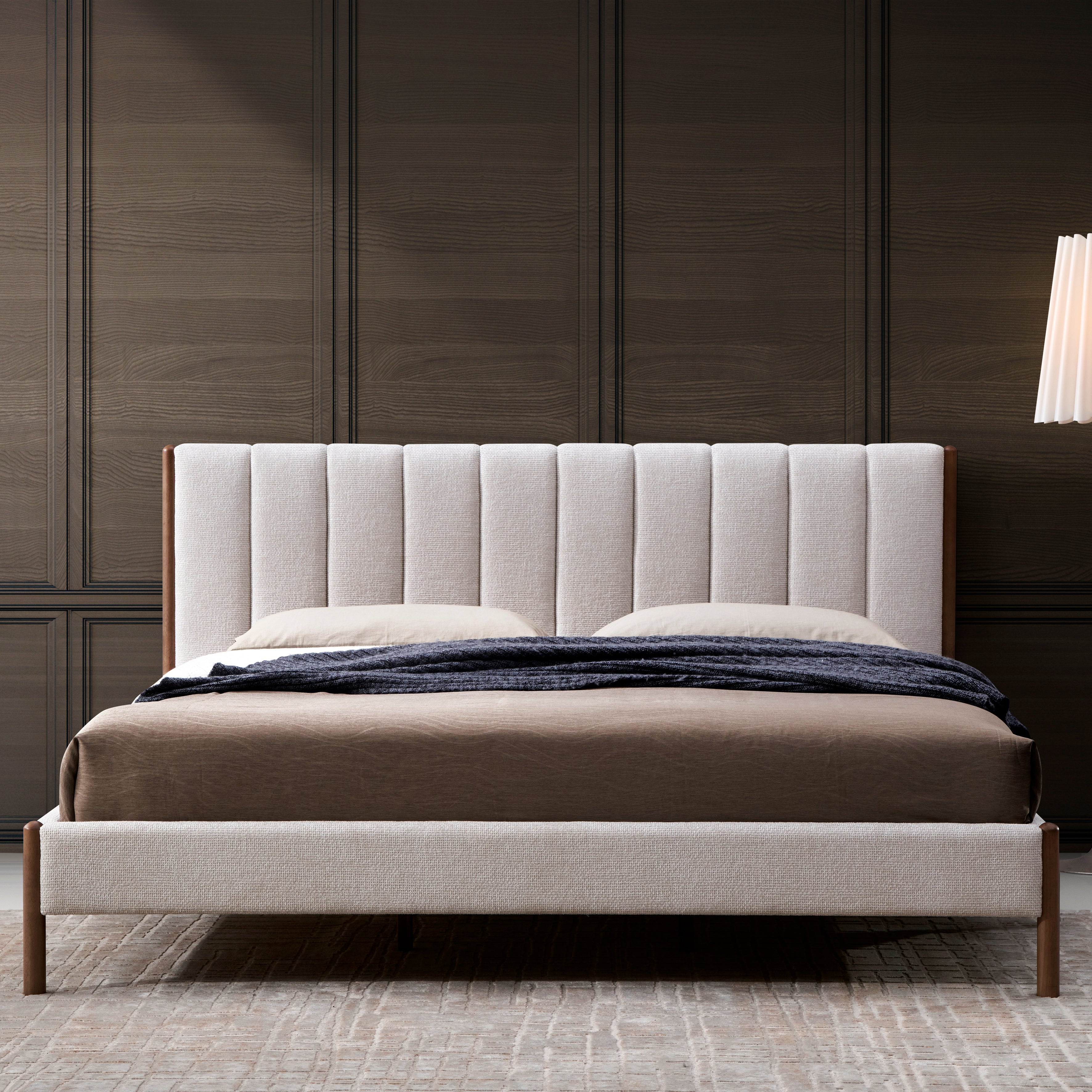 Exton Upholstered Platform King Bed, Cream