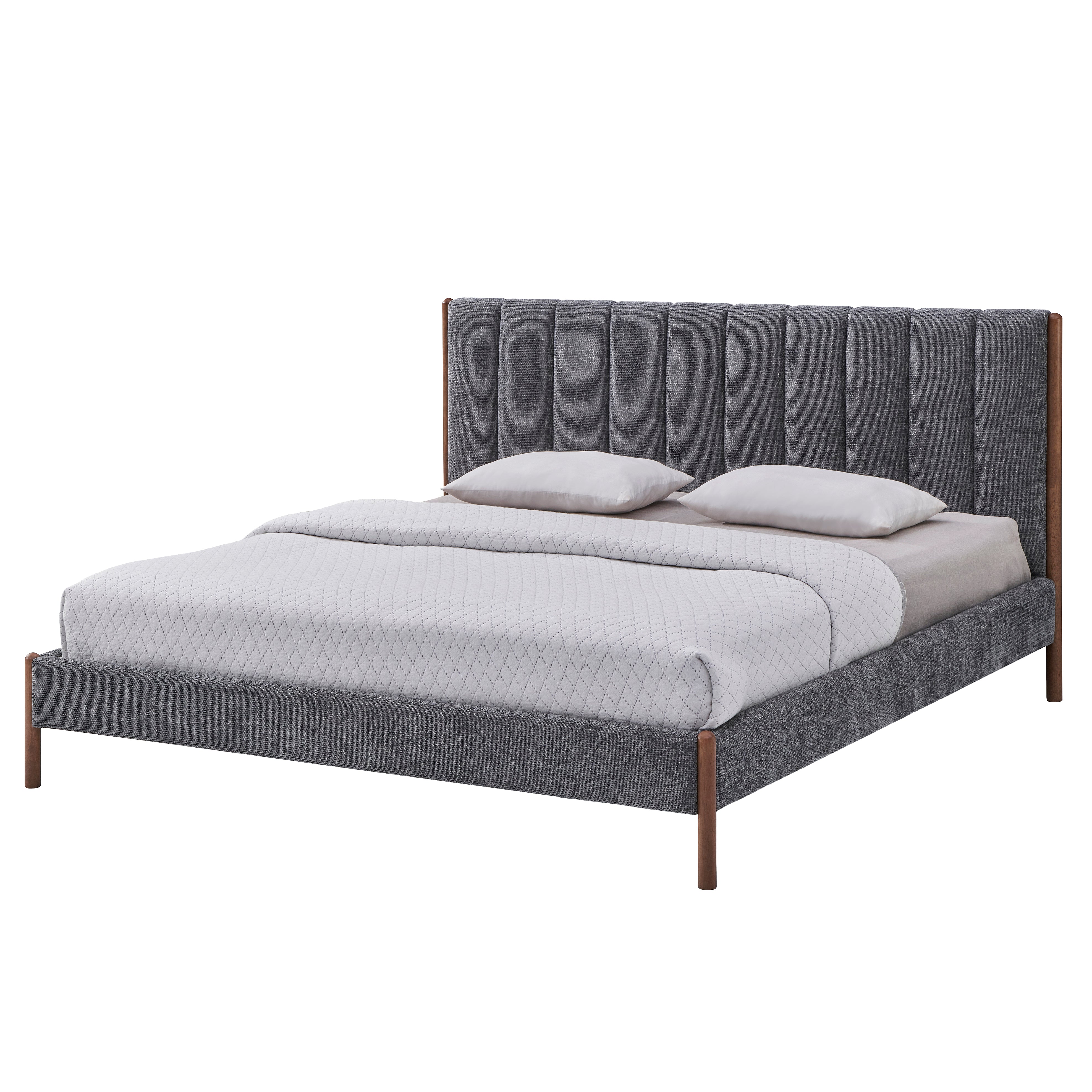 Exton Upholstered Platform King Bed, Dark Gray