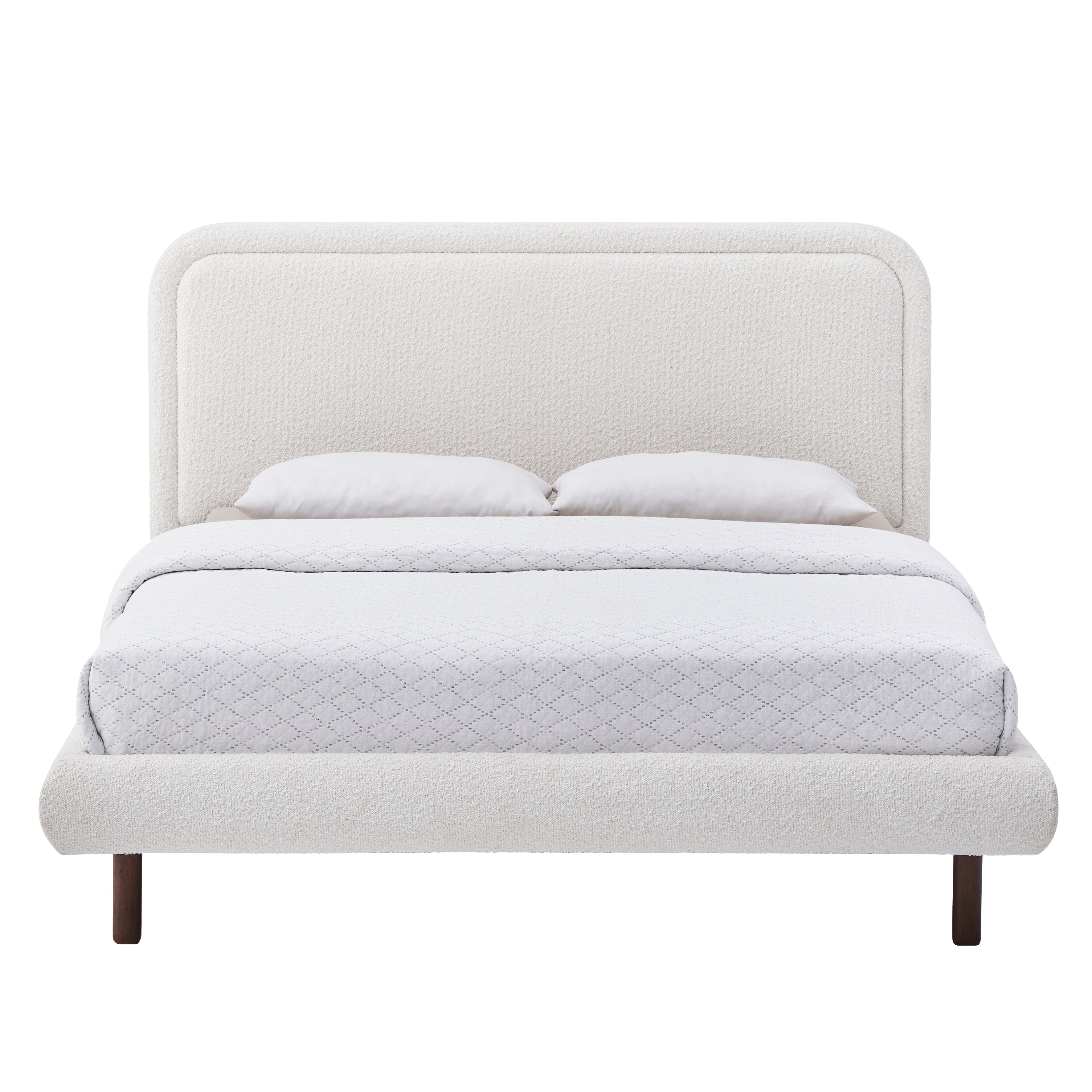 Beverly Upholstered Platform Queen Bed, White Boucle Fabric