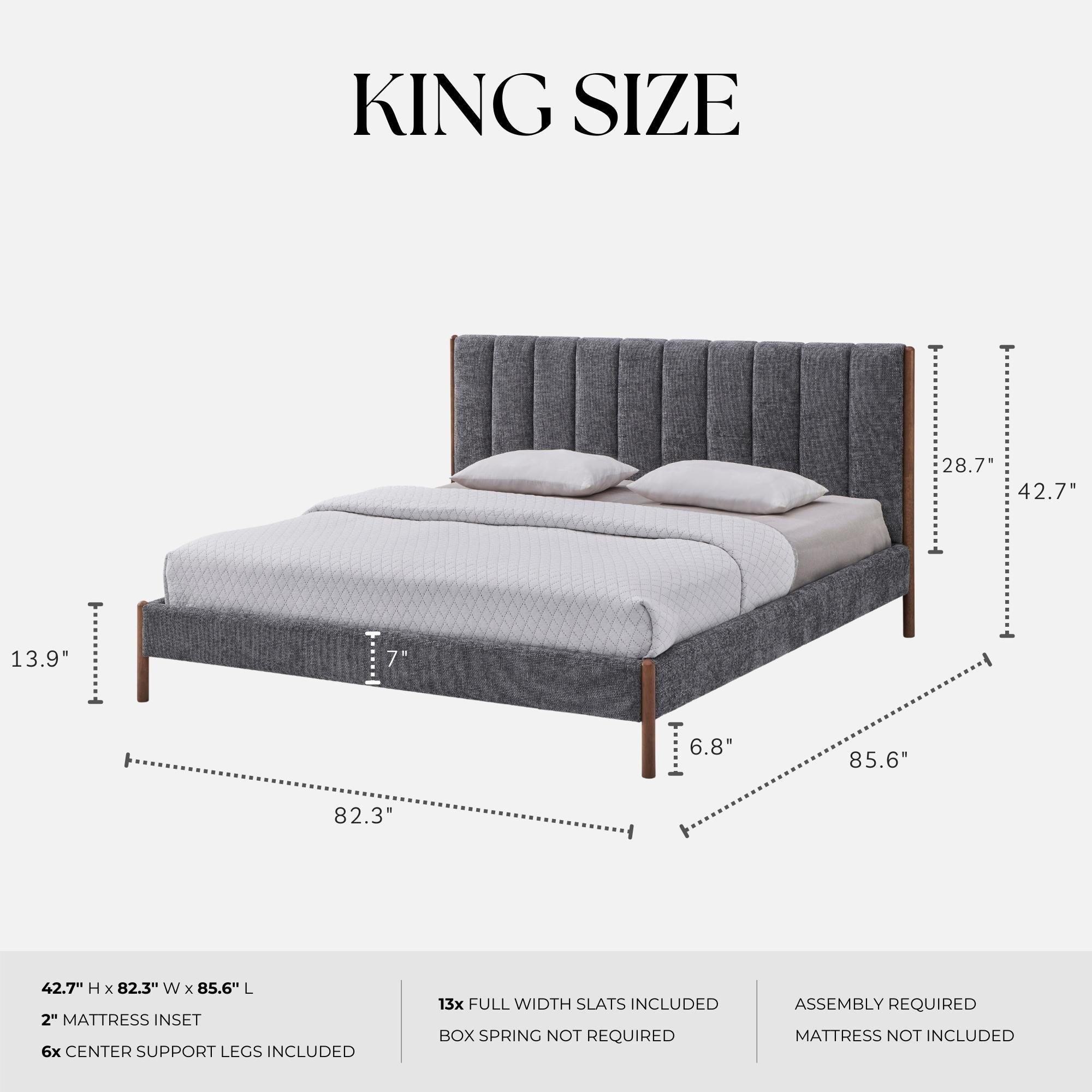Exton Upholstered Platform King Bed, Dark Gray