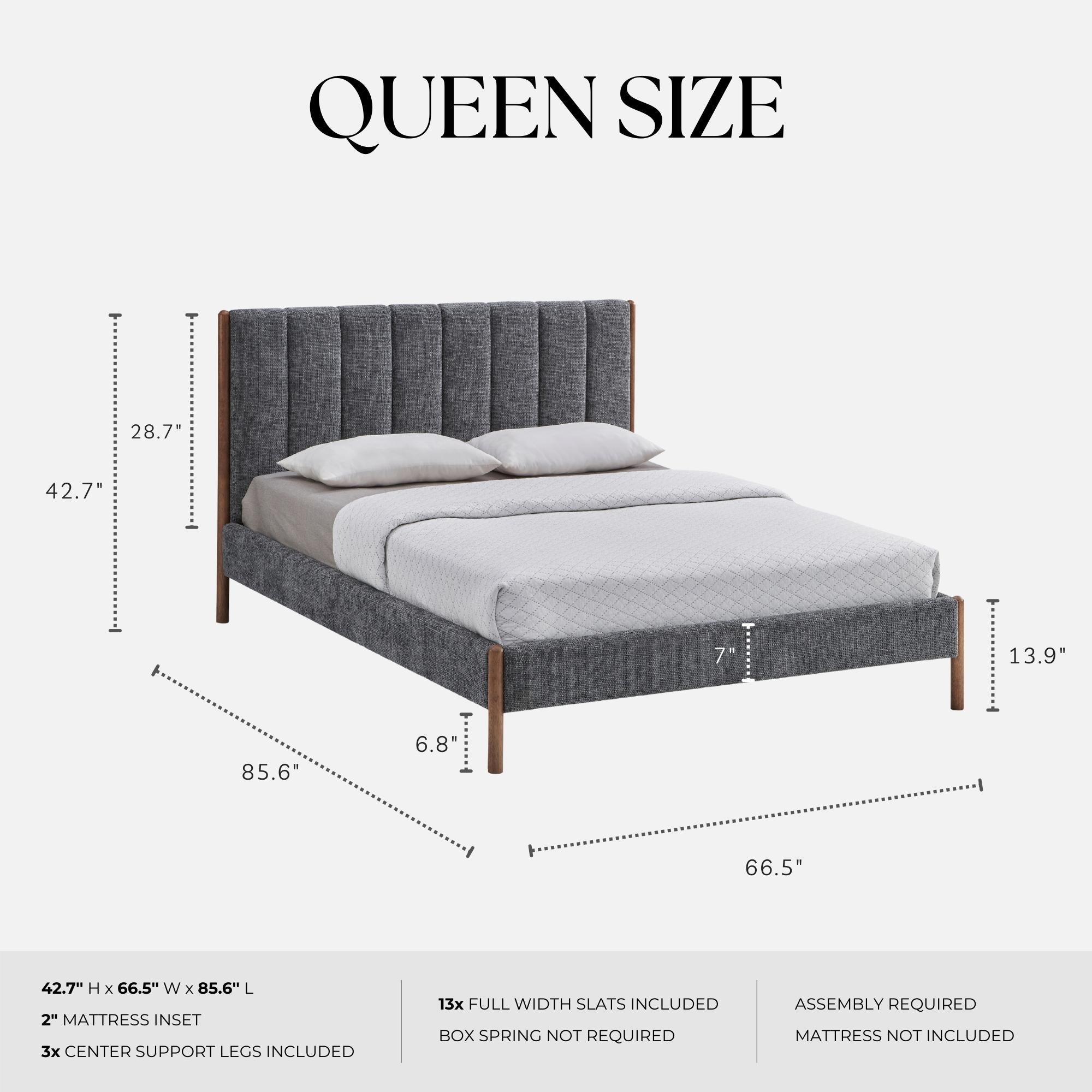 Exton Upholstered Platform Queen Bed, Dark Gray