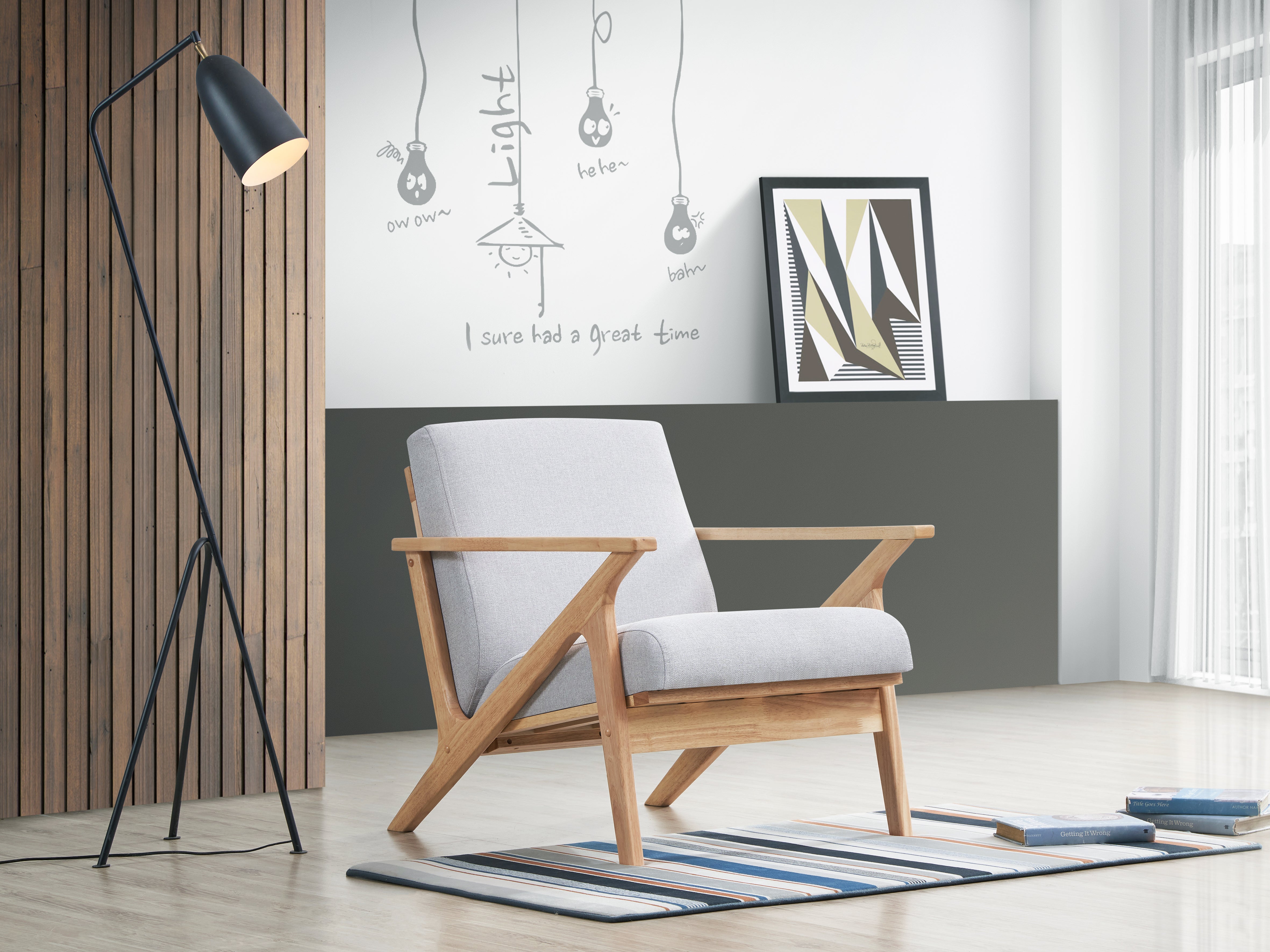 Zola Upholstered Accent Armchair - Light Gray/Oak