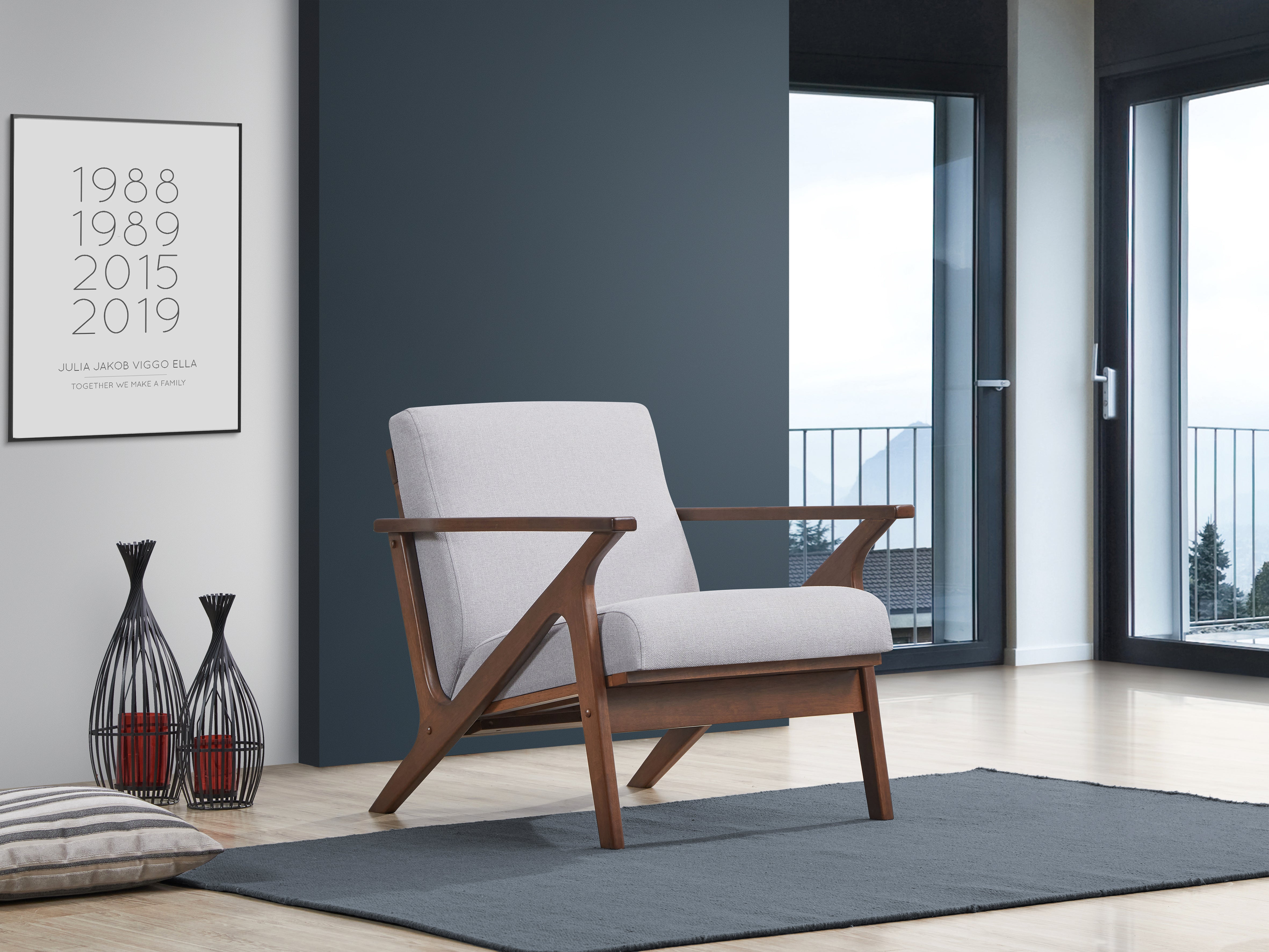 Zola Upholstered Accent Armchair - Light Gray/Walnut
