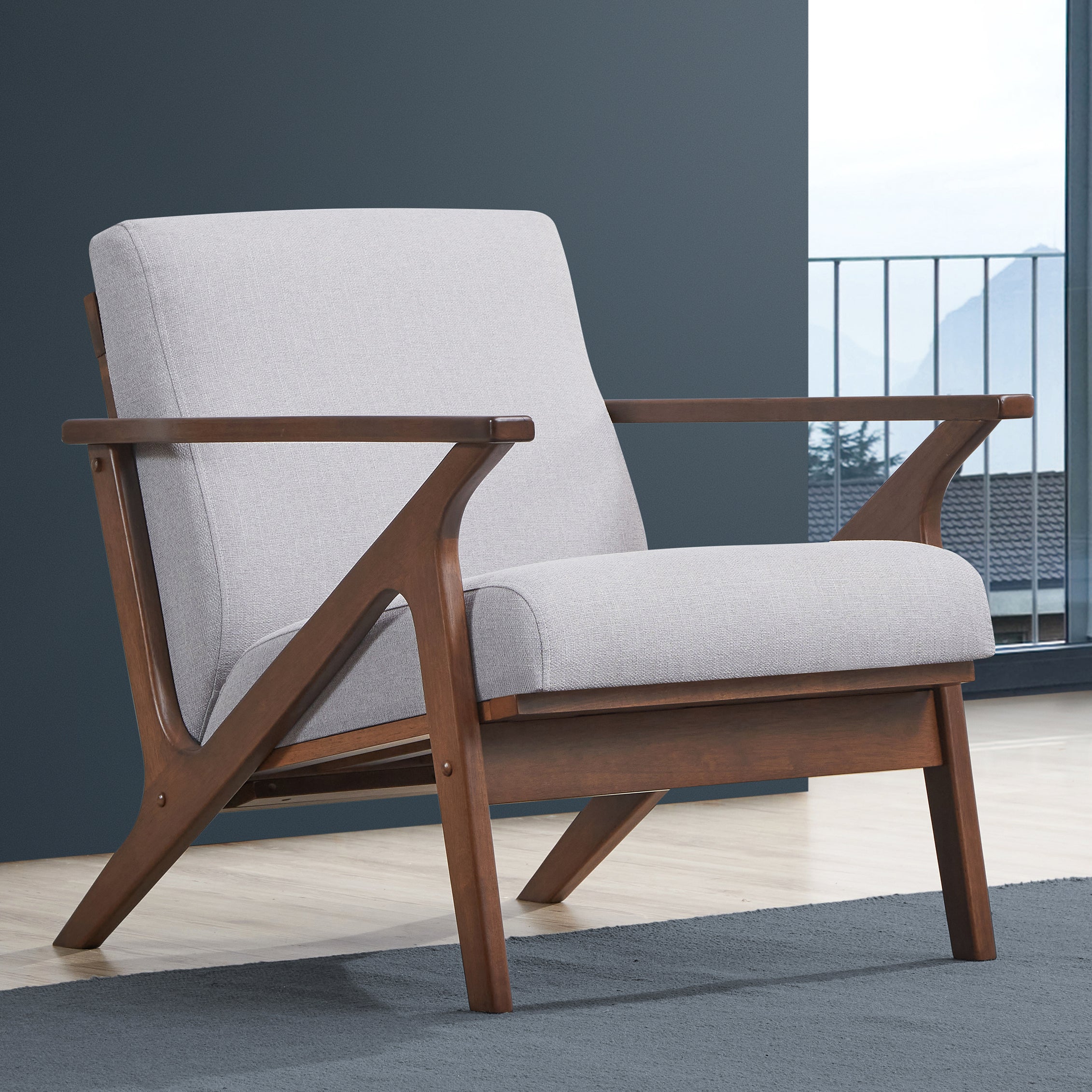 Zola Upholstered Accent Armchair - Light Gray/Walnut