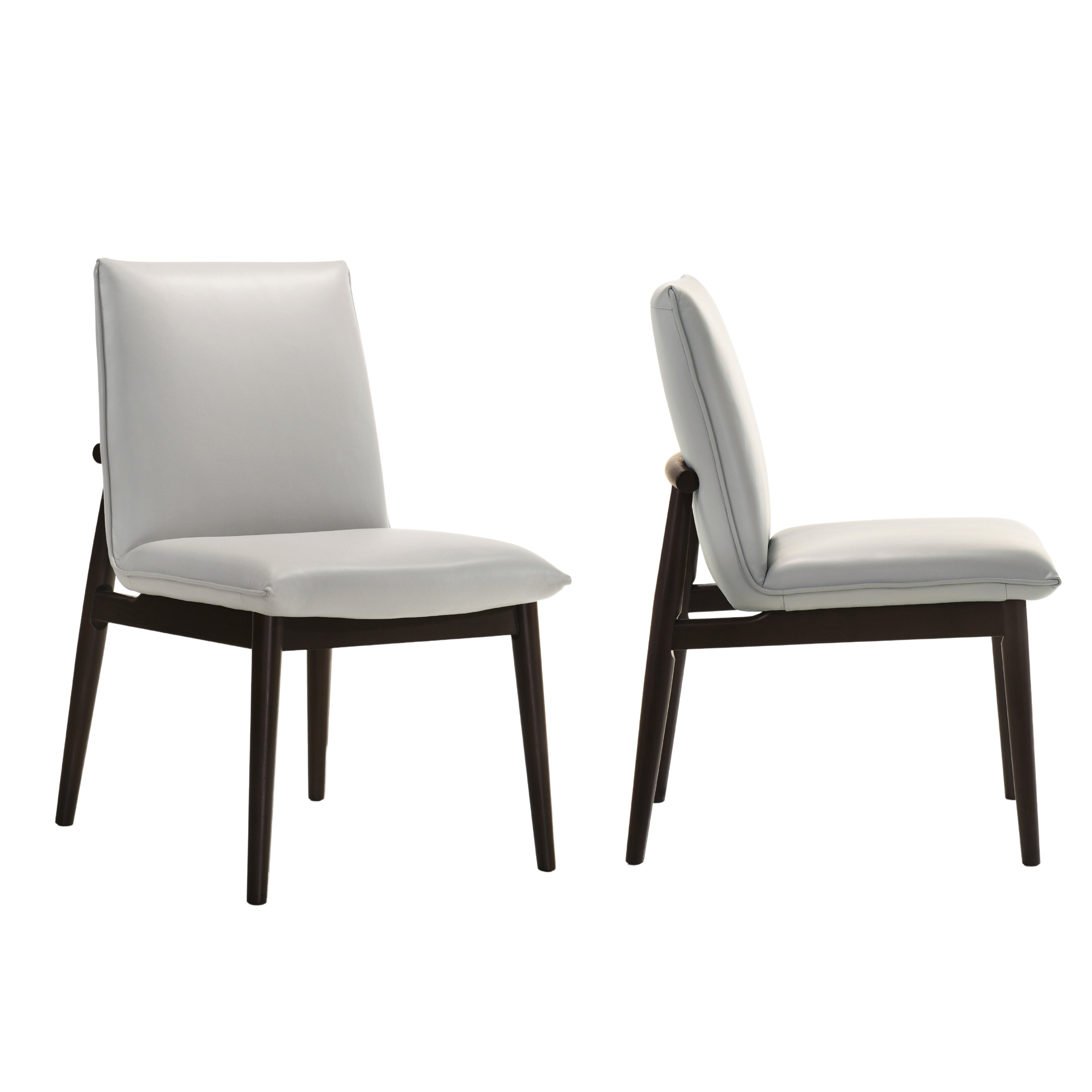 Jean Solid Wood Full Leather Dining Chairs, Light Gray (Set of 2)