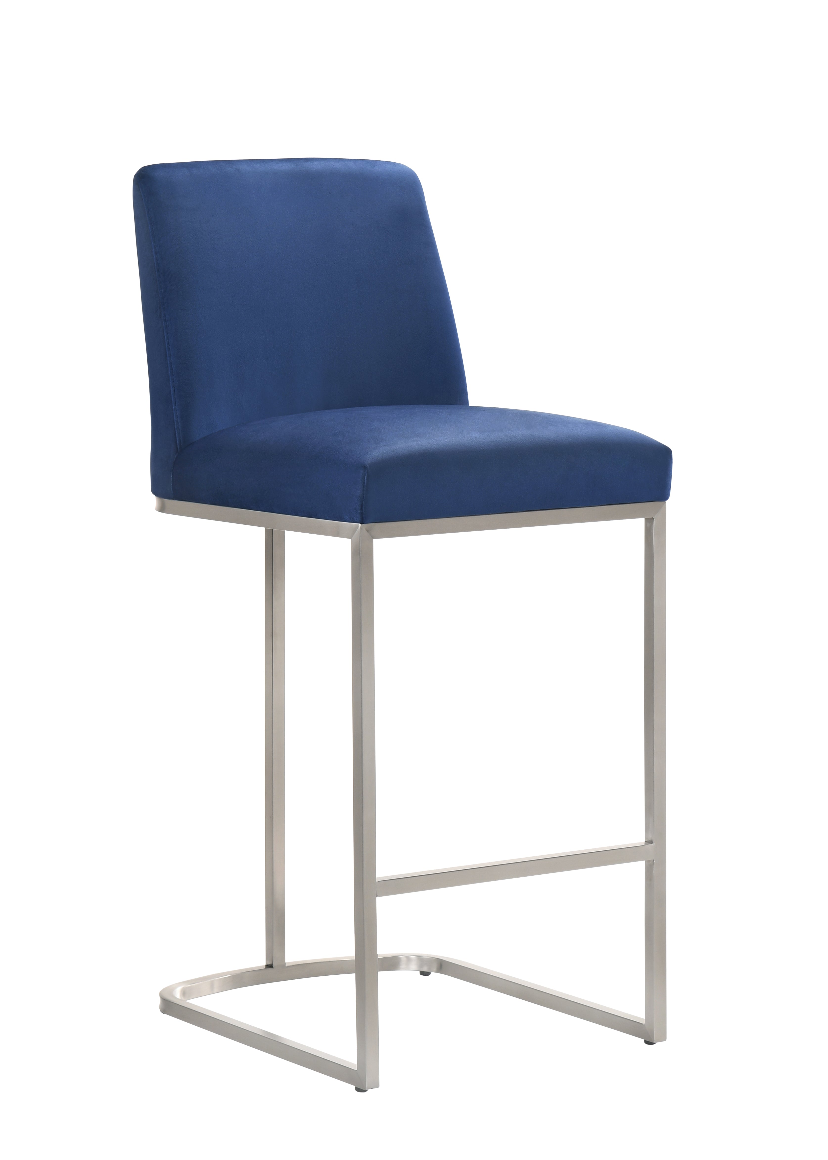 Sydney 26" Stainless Steel Counter Stool, Blue Velvet