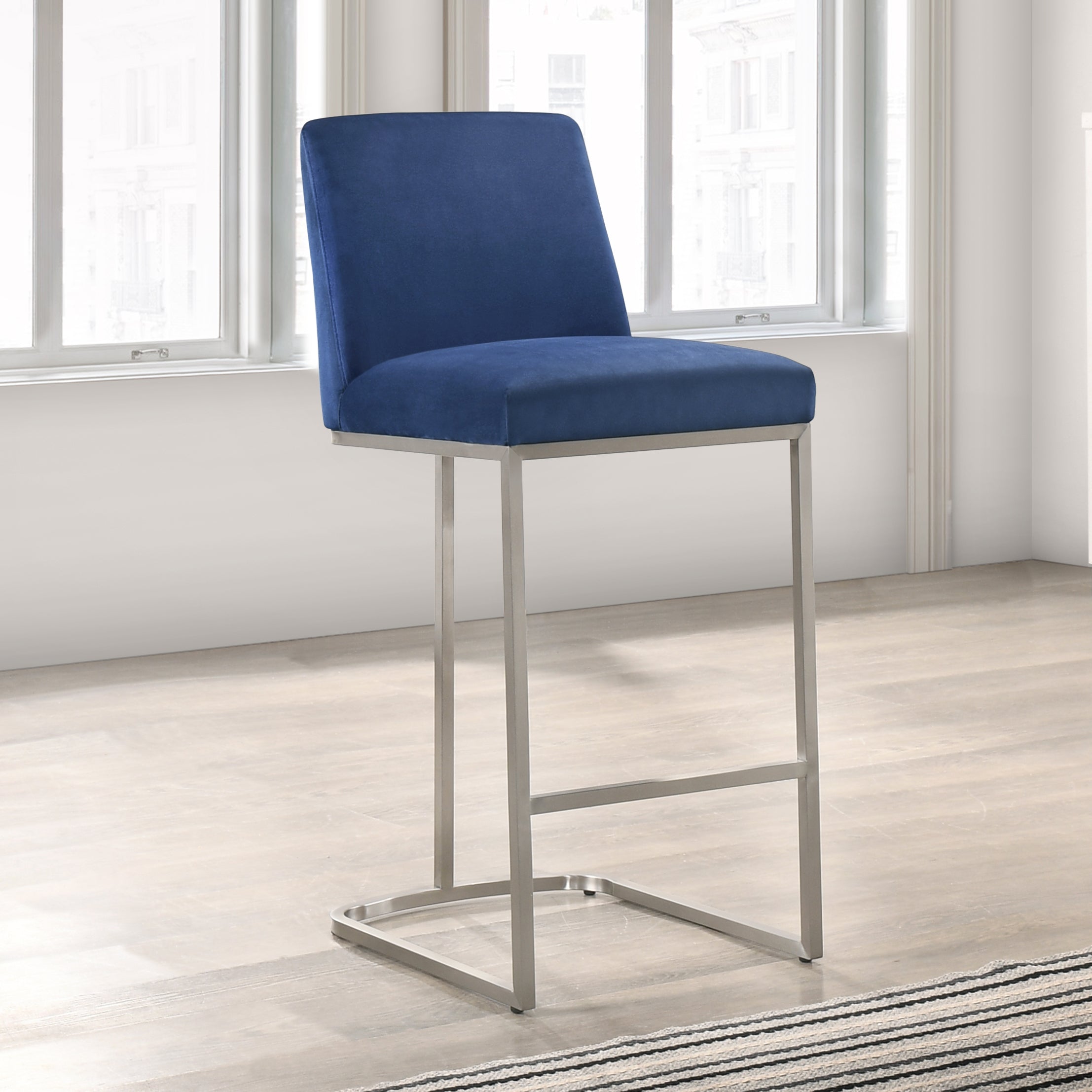 Sydney 26" Stainless Steel Counter Stool, Blue Velvet