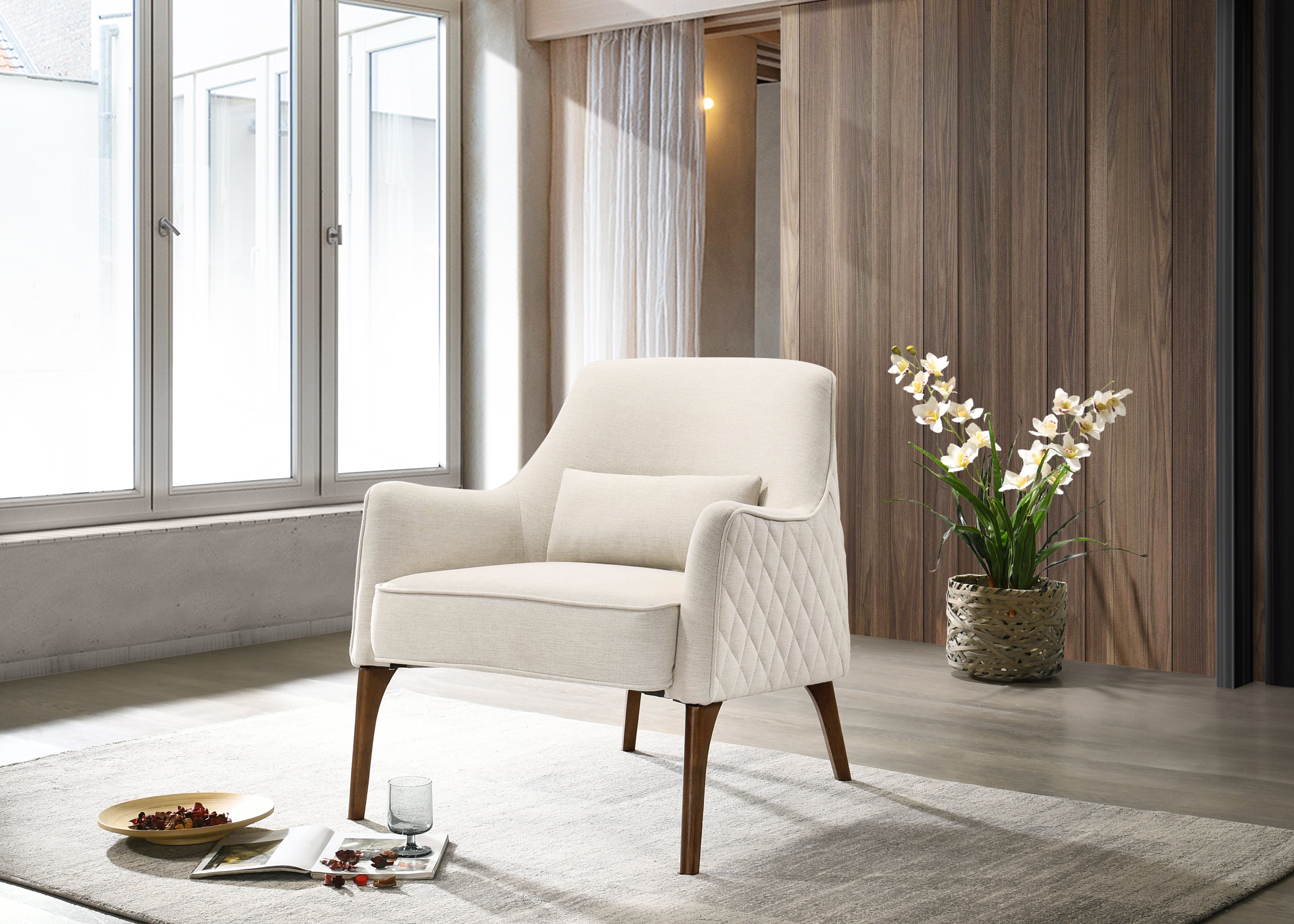 Jane Upholstered Lounge Accent Chair, Beige