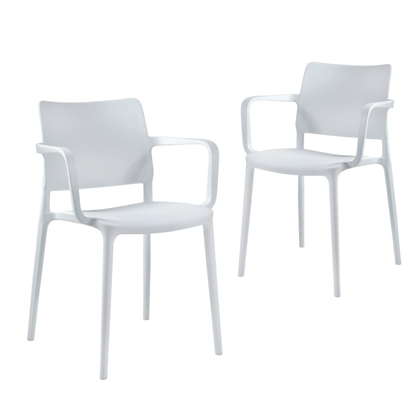 Cleo Arm Patio Dining Chair in White - (Set of 2)
