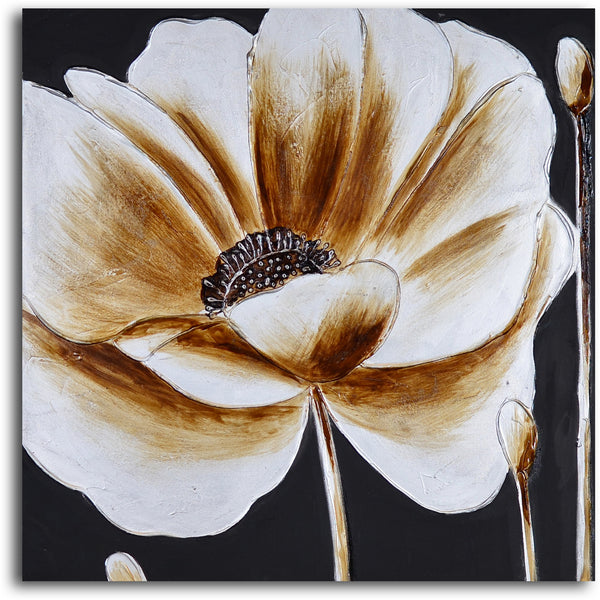 Hand Painted "Coffee and white poppy" Canvas Art