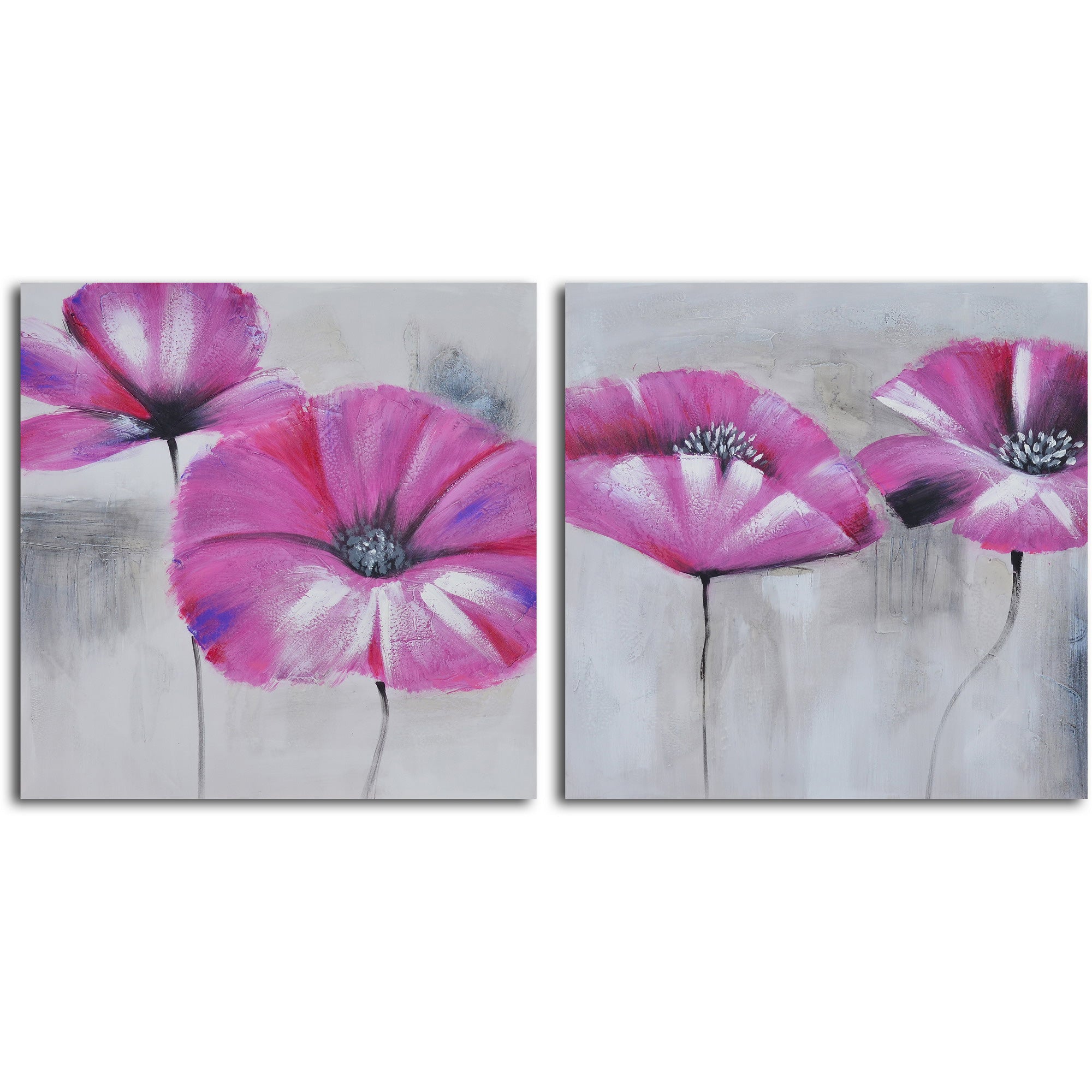 Hand Painted "Pink poppies in mist" 2 Piece Canvas Set