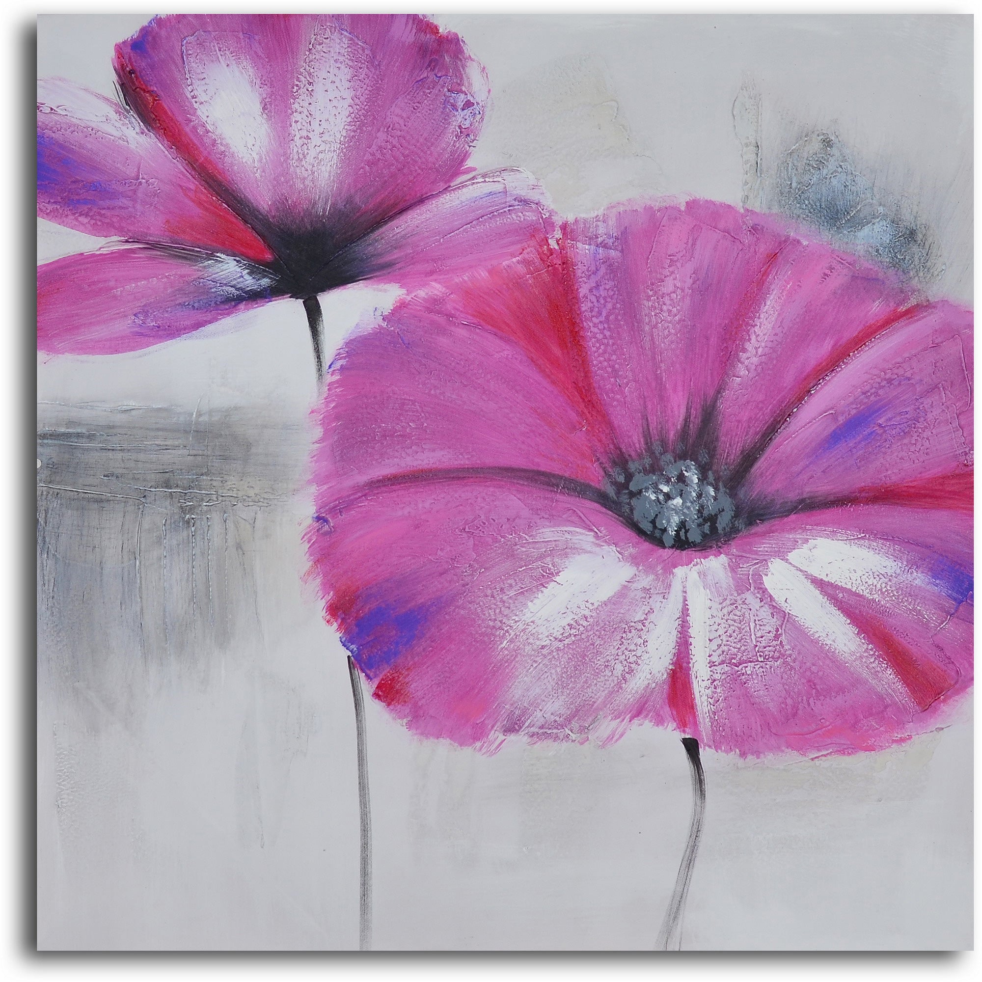Hand Painted "Pink poppies in mist" 2 Piece Canvas Set